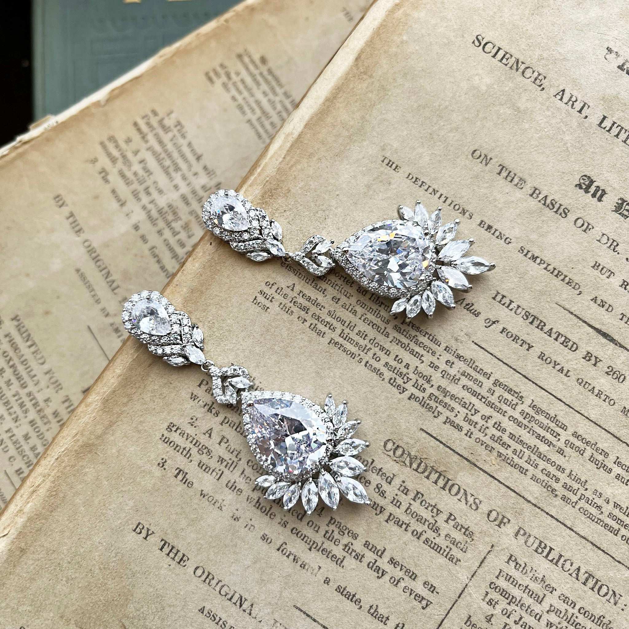 Atalie, Statement Crystal Earrings in Silver