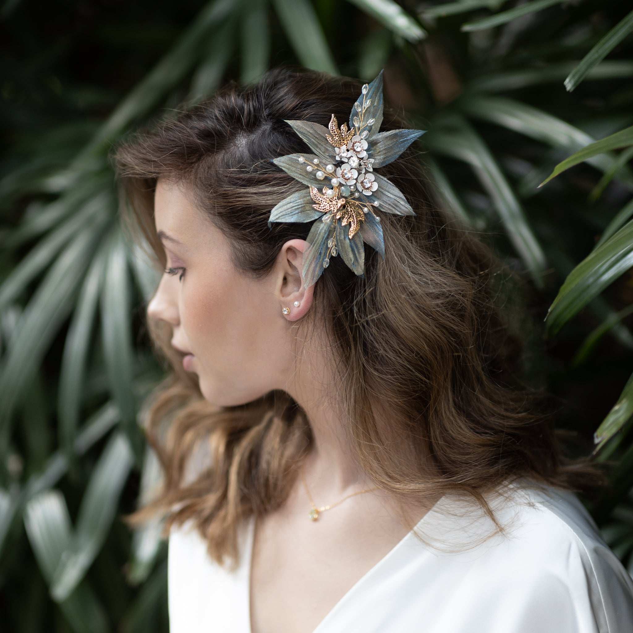 Jules Bridal - Bailie, Vibrant Blue Chiffon Floral Hair Clip