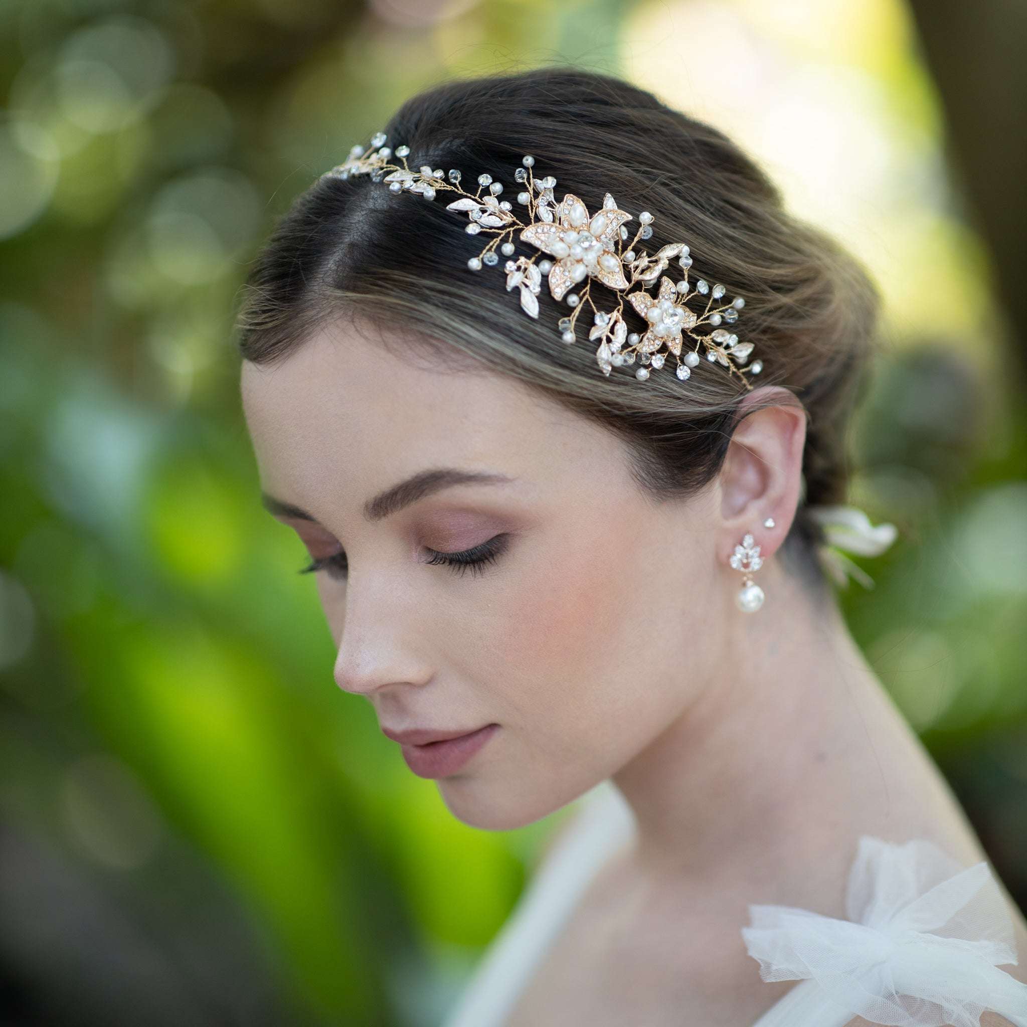 Jules Bridal - Calytrix, Crystal Encrusted Floral Hair Vine in Gold