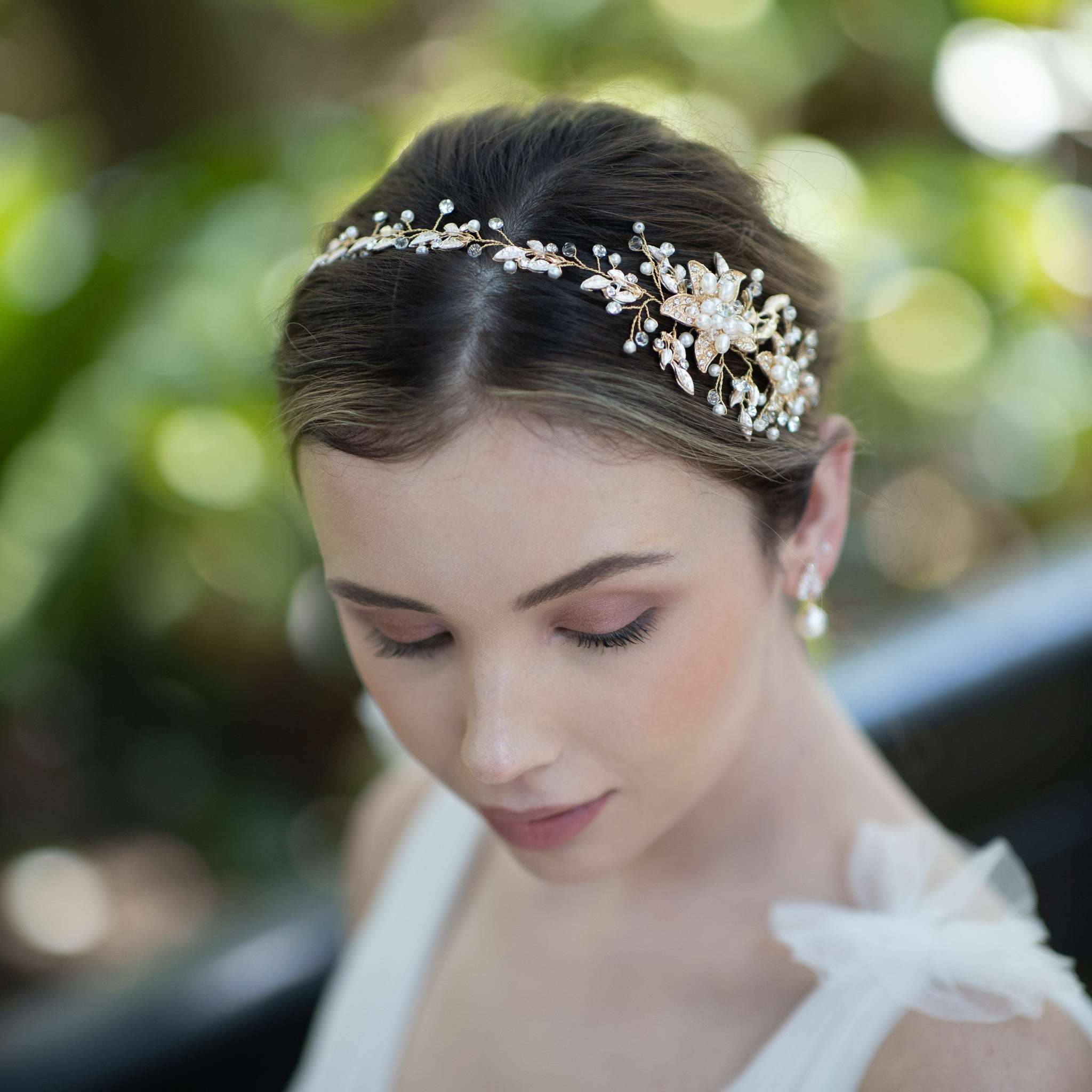 Jules Bridal - Calytrix, Crystal Encrusted Floral Hair Vine in Gold