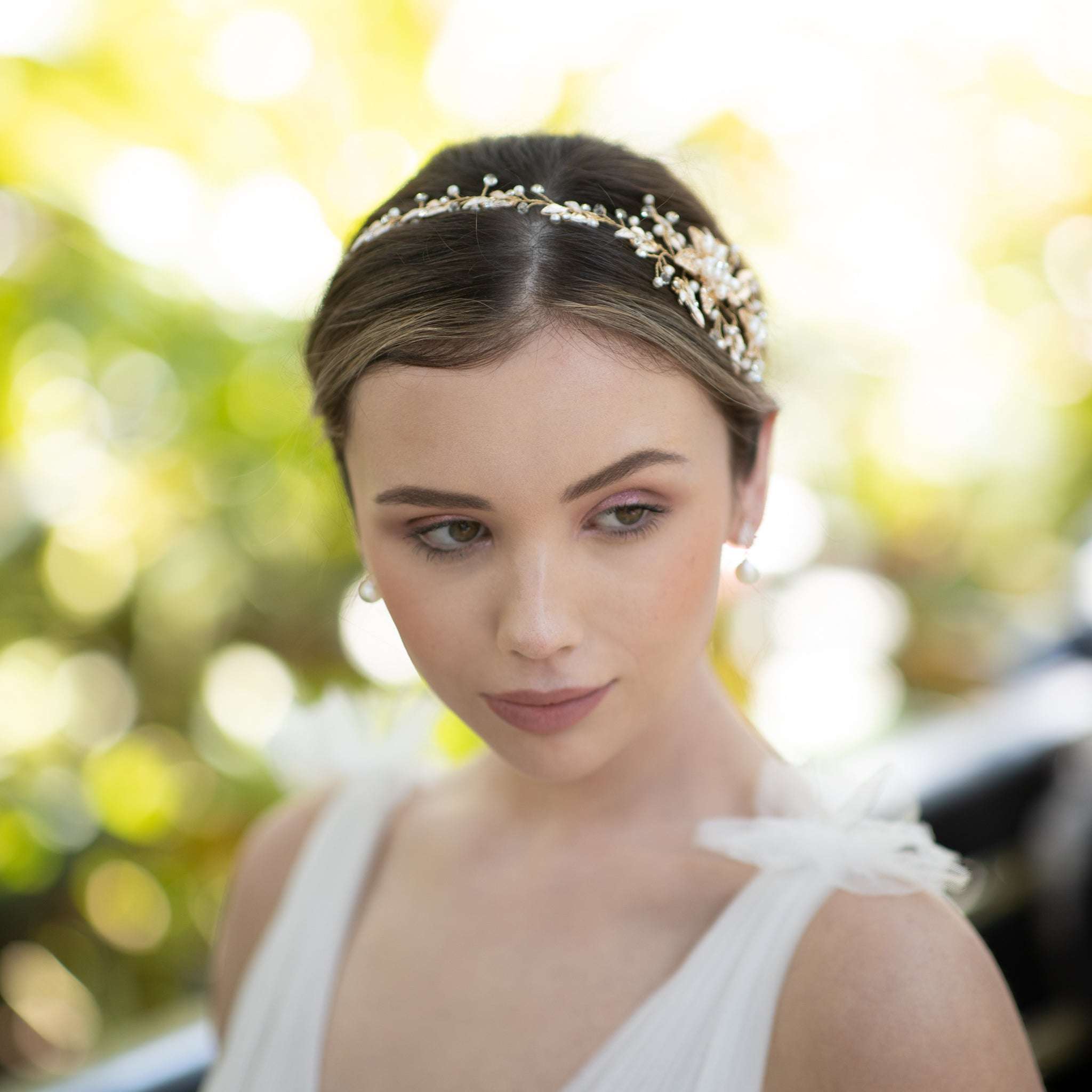 Jules Bridal - Calytrix, Crystal Encrusted Floral Hair Vine in Gold