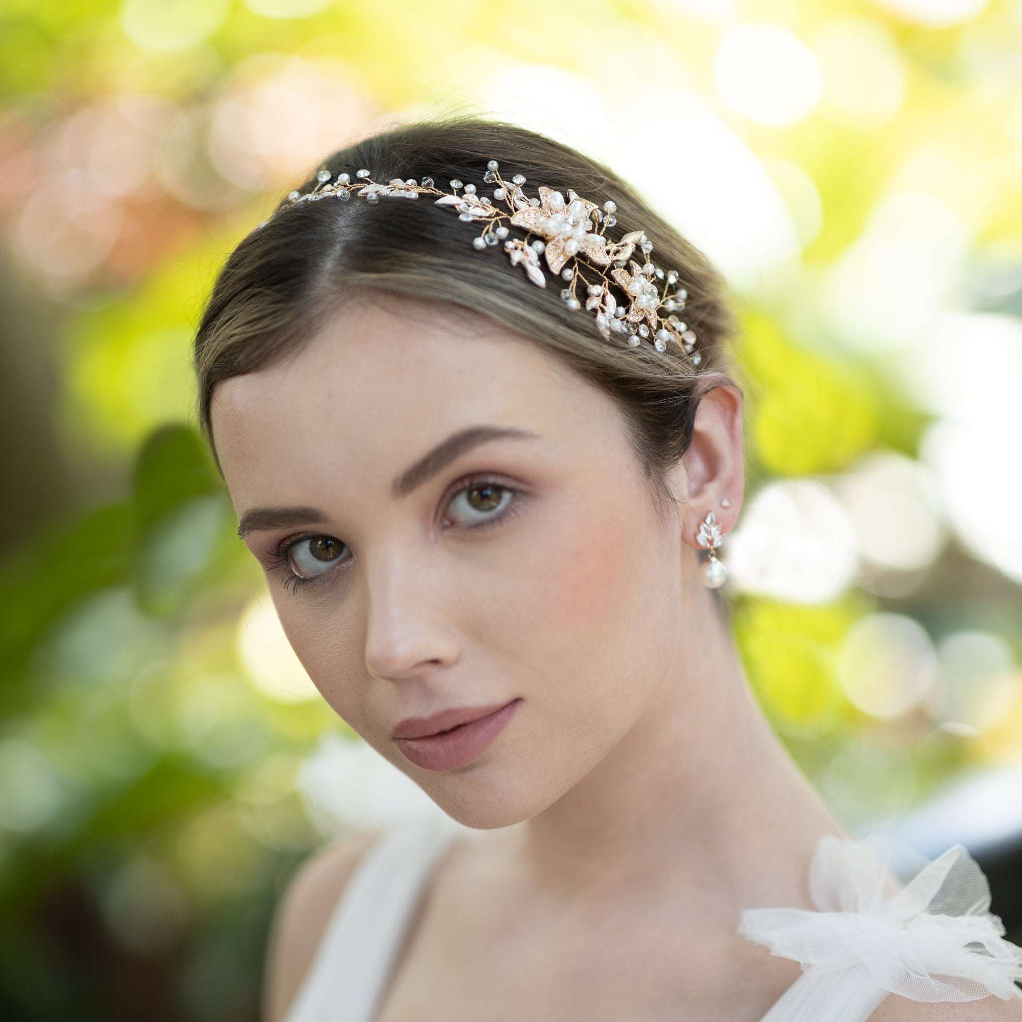 Jules Bridal - Calytrix, Crystal Encrusted Floral Hair Vine in Gold