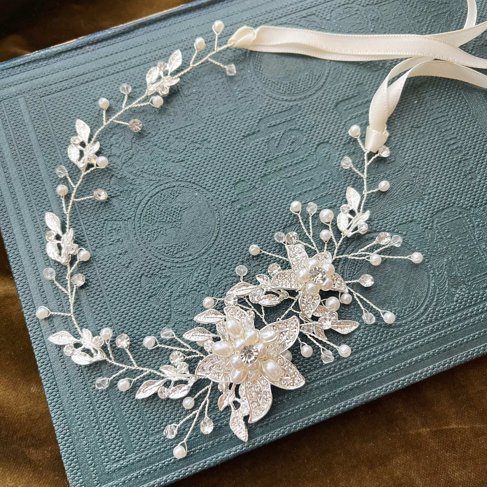 Jules Bridal - Calytrix, Crystal Encrusted Floral Hair Vine in Silver