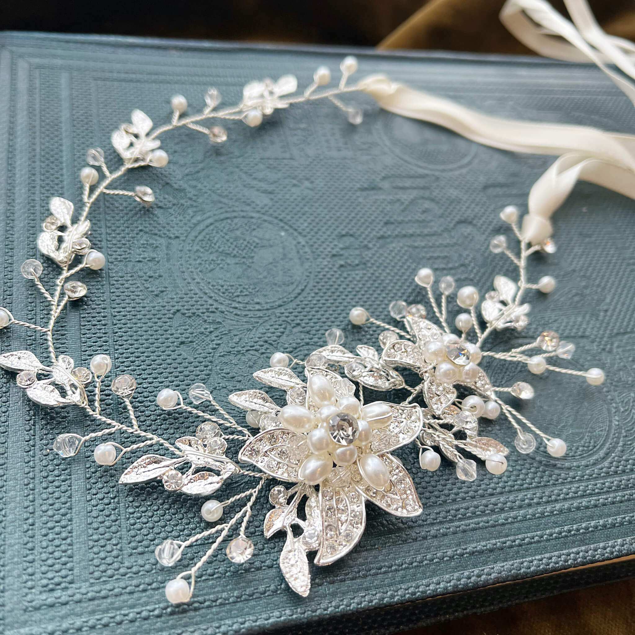 Jules Bridal - Calytrix, Crystal Encrusted Floral Hair Vine in Silver