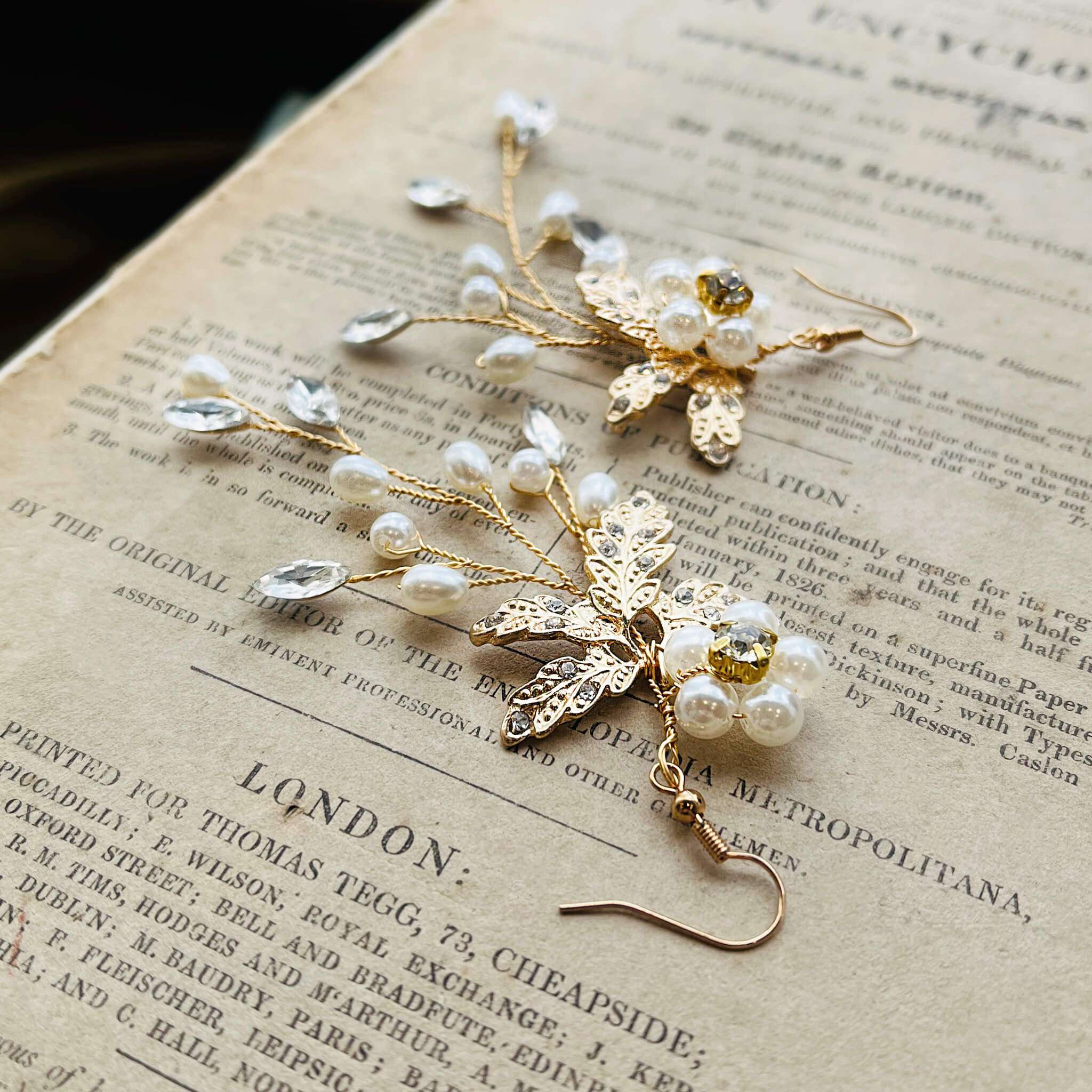 Jules Bridal - Carin, Floral Goldtone Pearl & Crystal Earrings