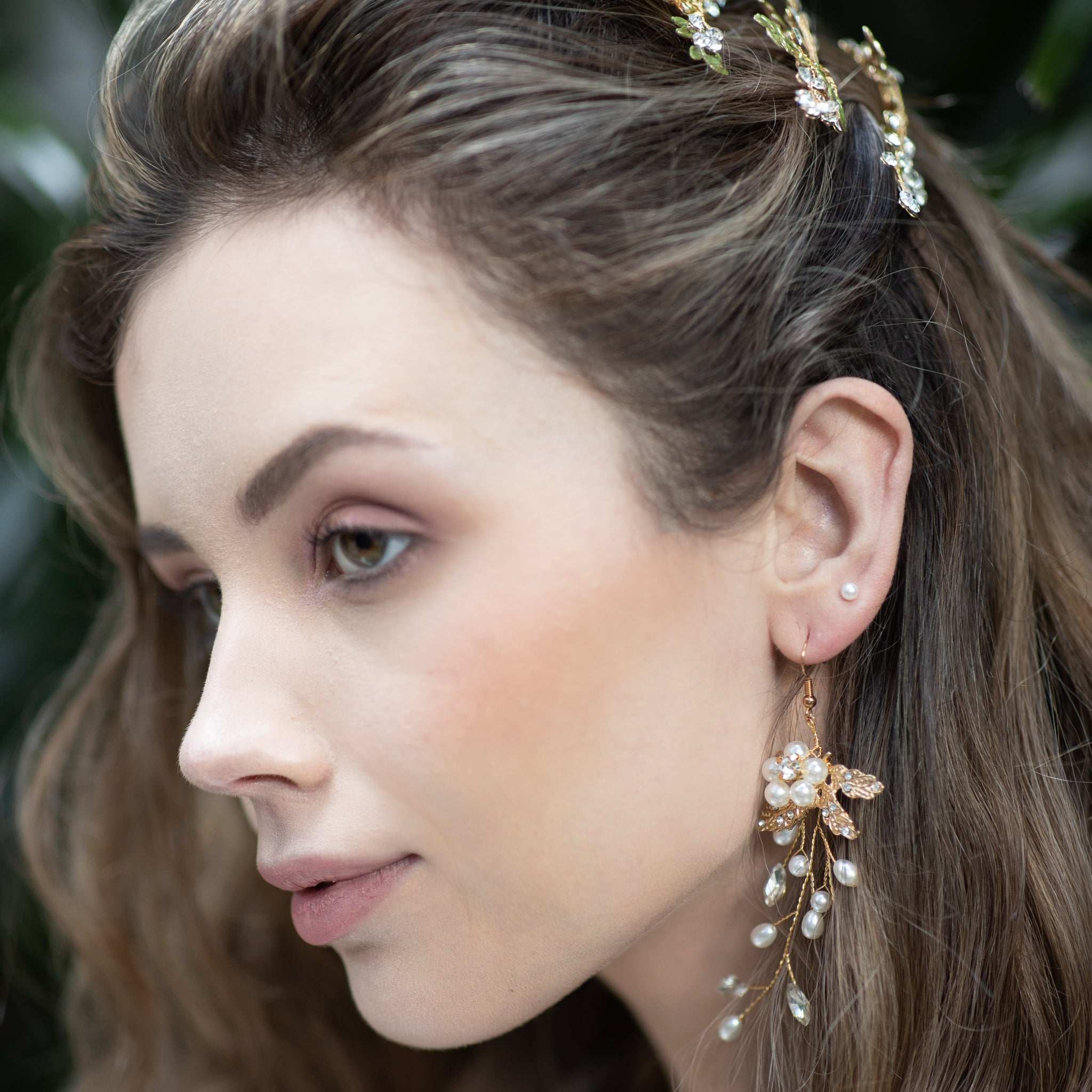 Jules Bridal - Carin, Floral Goldtone Pearl & Crystal Earrings