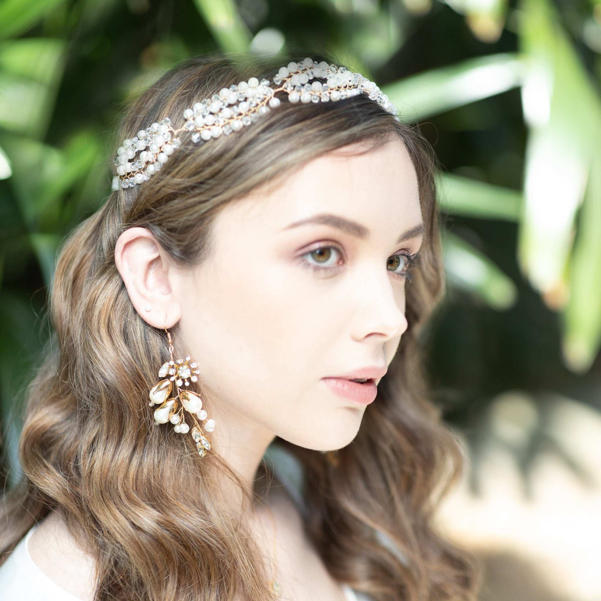 Jules Bridal - Carita, Gold Pearl & Crystal Floral Earrings
