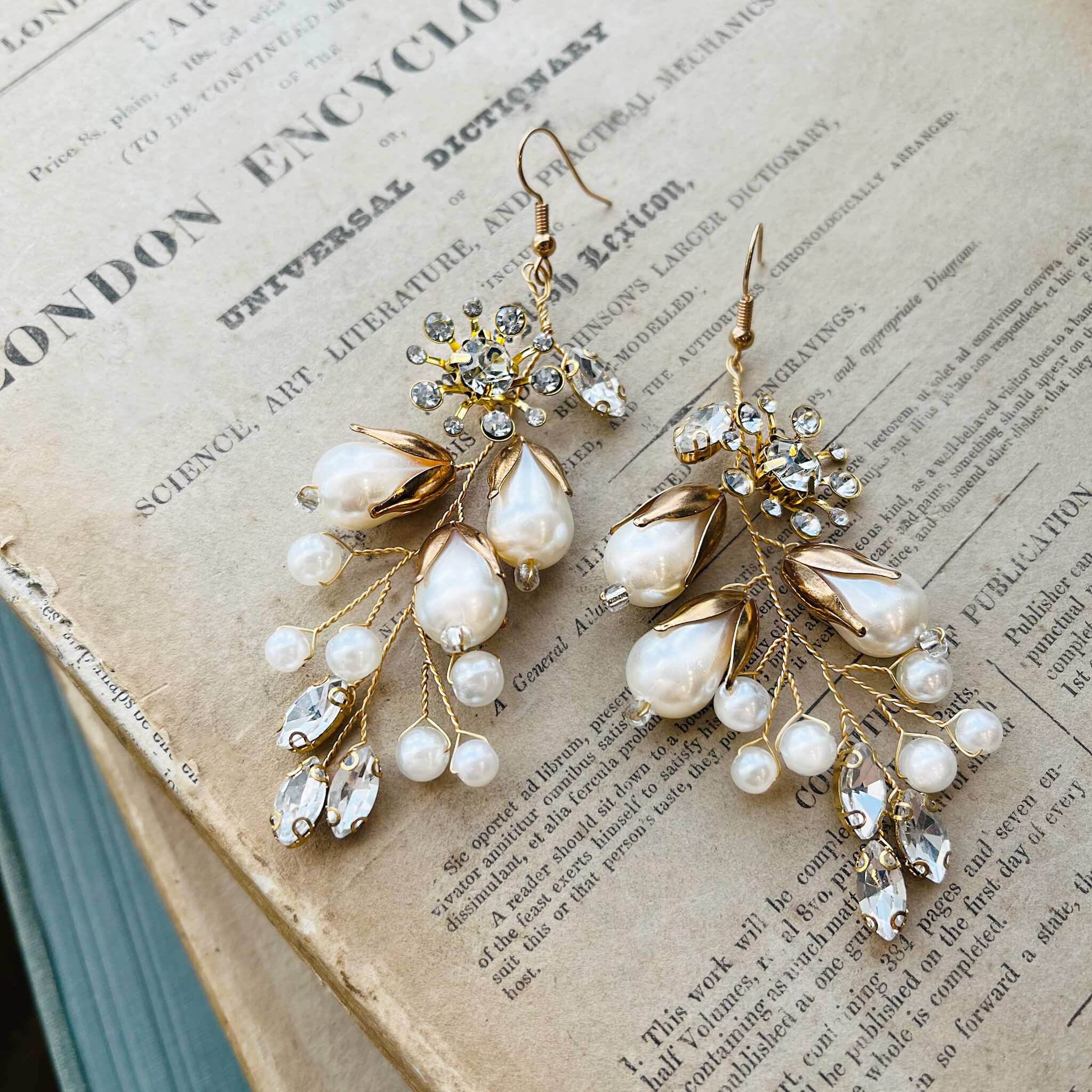 Jules Bridal - Carita, Gold Pearl & Crystal Floral Earrings