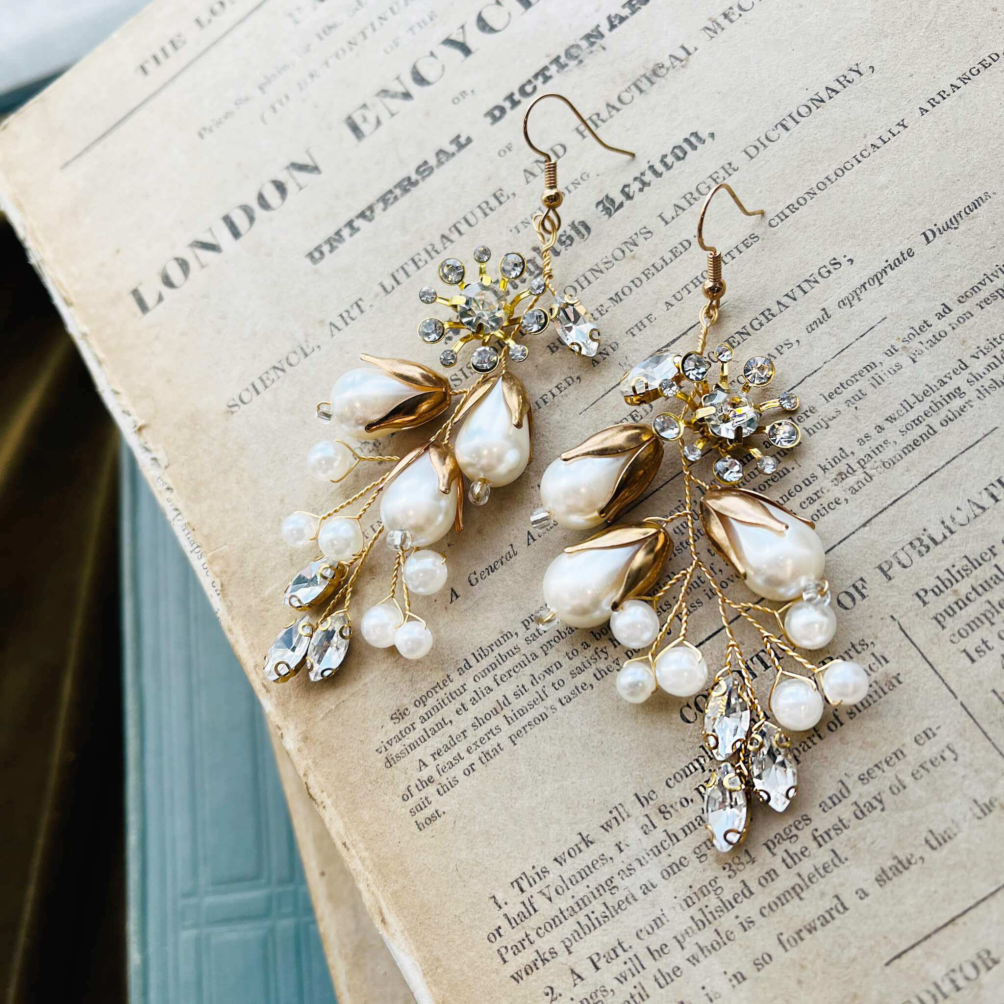 Jules Bridal - Carita, Gold Pearl & Crystal Floral Earrings