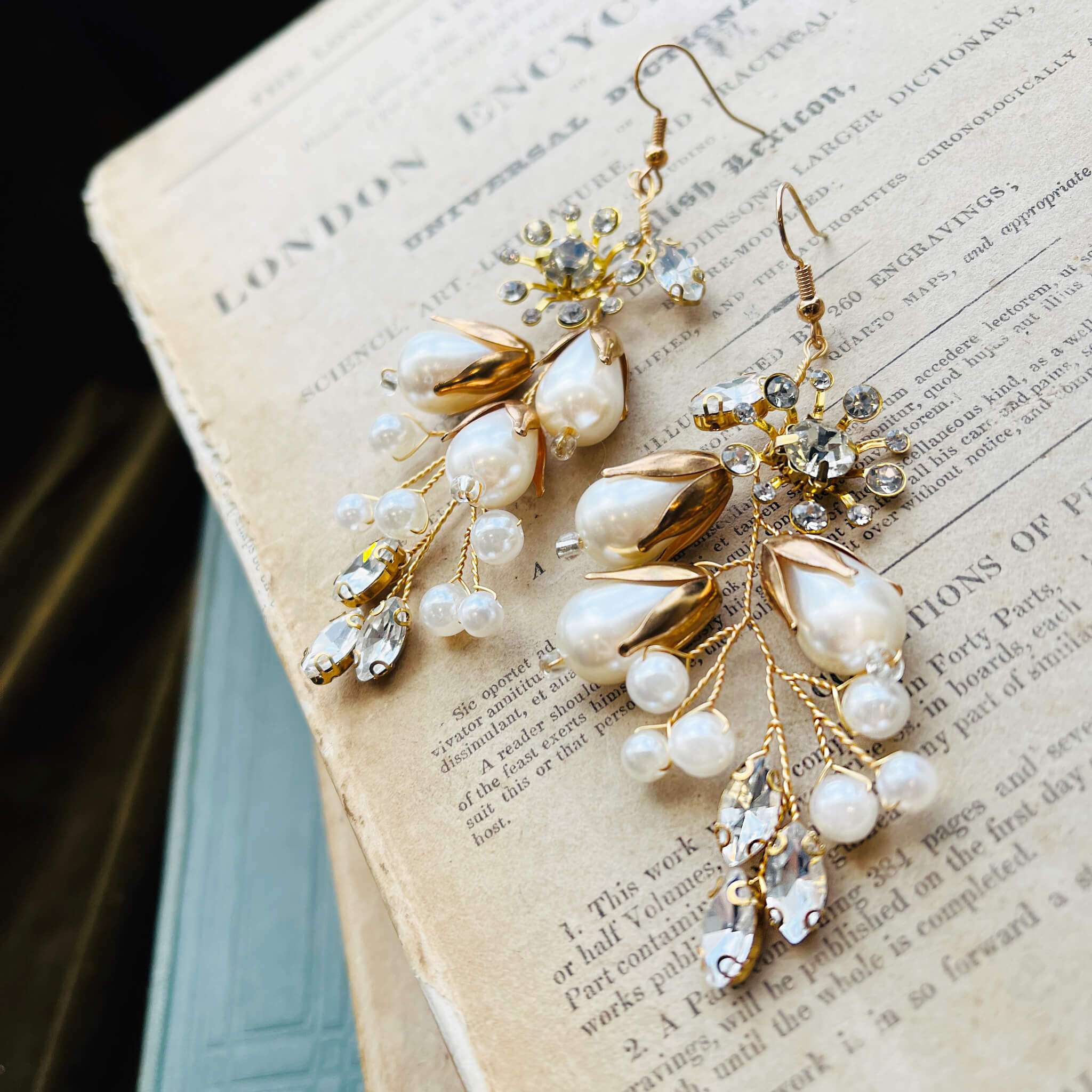 Jules Bridal - Carita, Gold Pearl & Crystal Floral Earrings