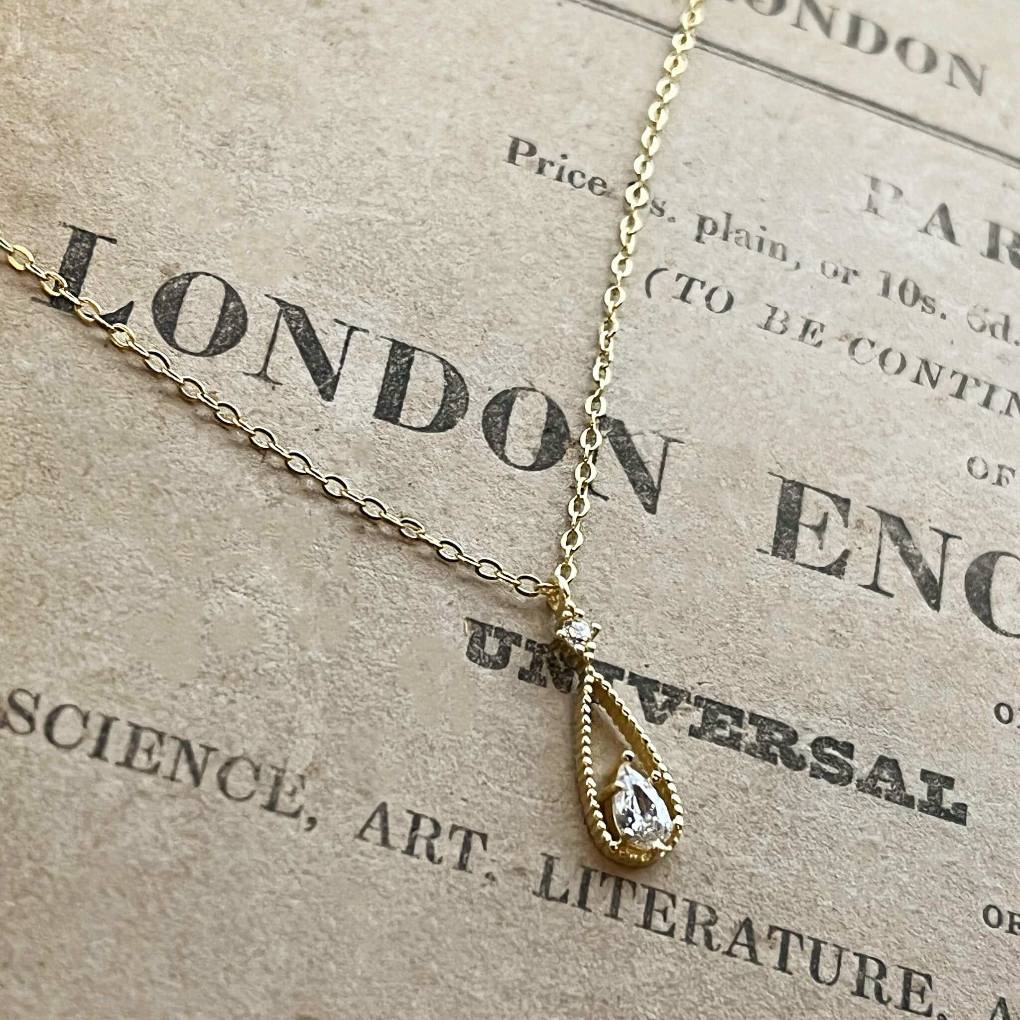 Jules Bridal - Carlin, 14k Gold Plated Minimalist Crystal Drop Pendant