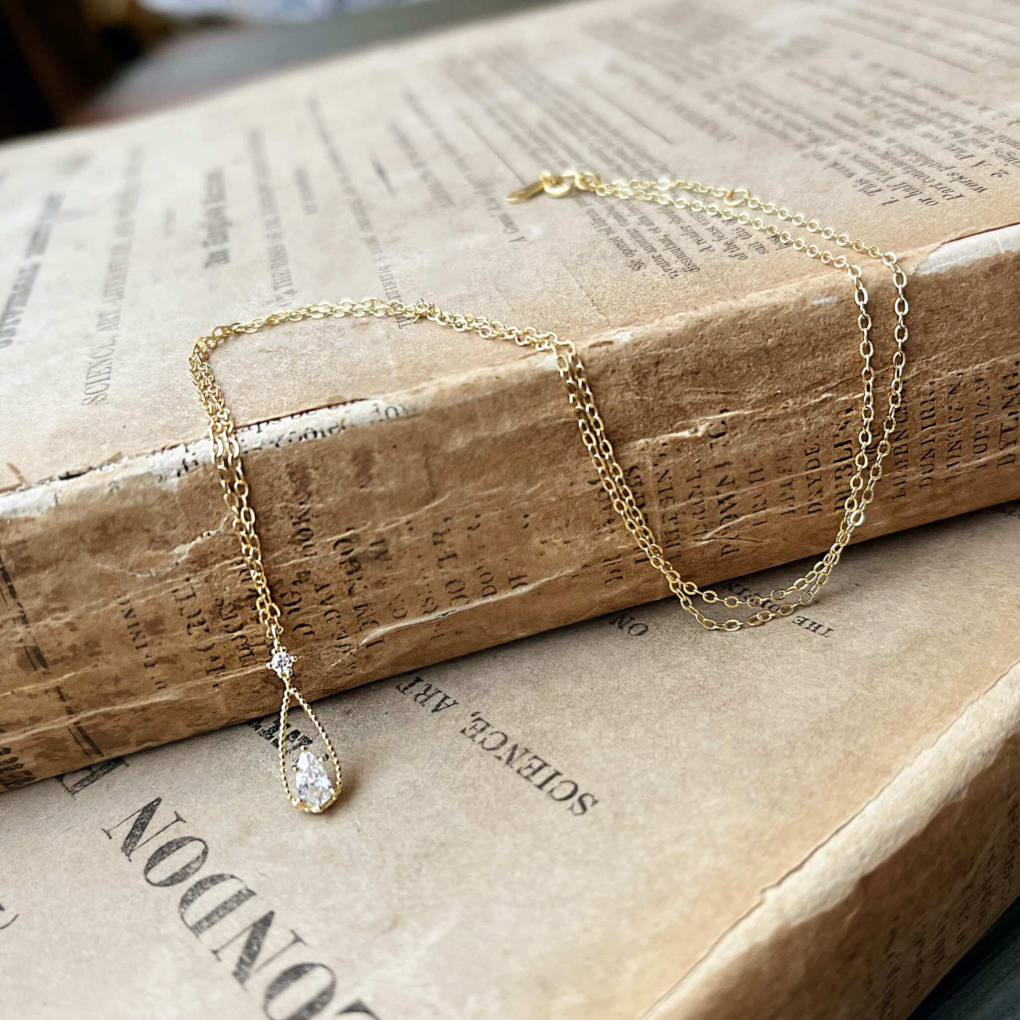 Jules Bridal - Carlin, 14k Gold Plated Minimalist Crystal Drop Pendant