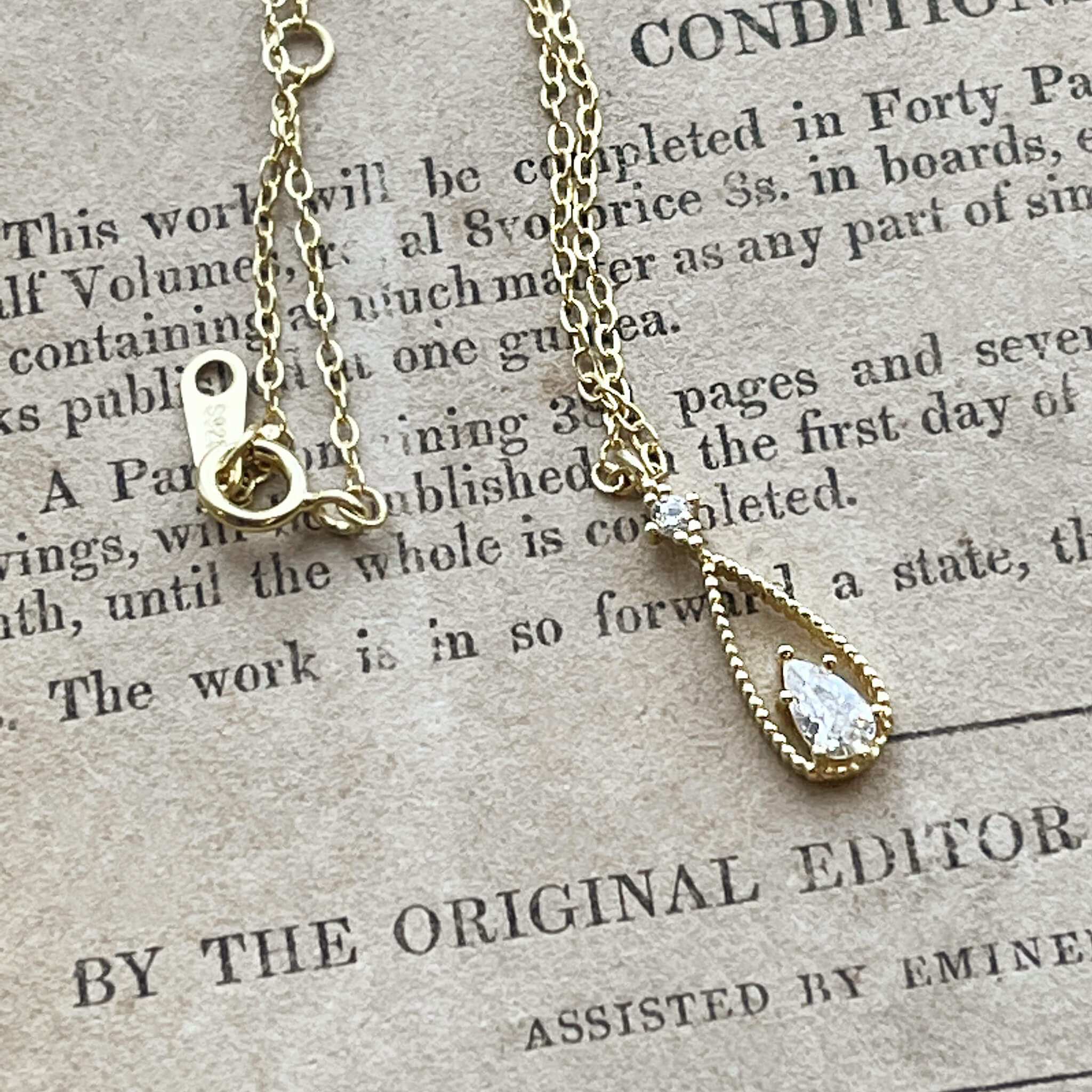 Jules Bridal - Carlin, 14k Gold Plated Minimalist Crystal Drop Pendant