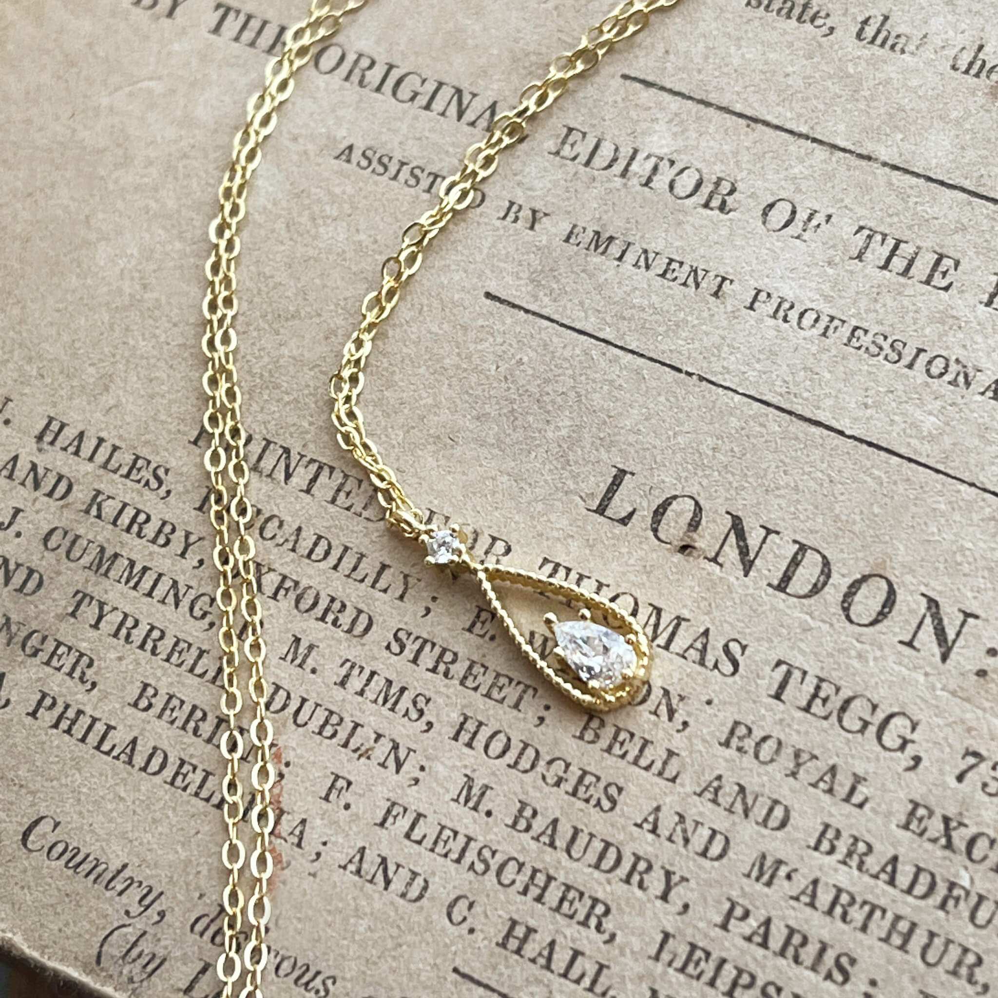 Jules Bridal - Carlin, 14k Gold Plated Minimalist Crystal Drop Pendant