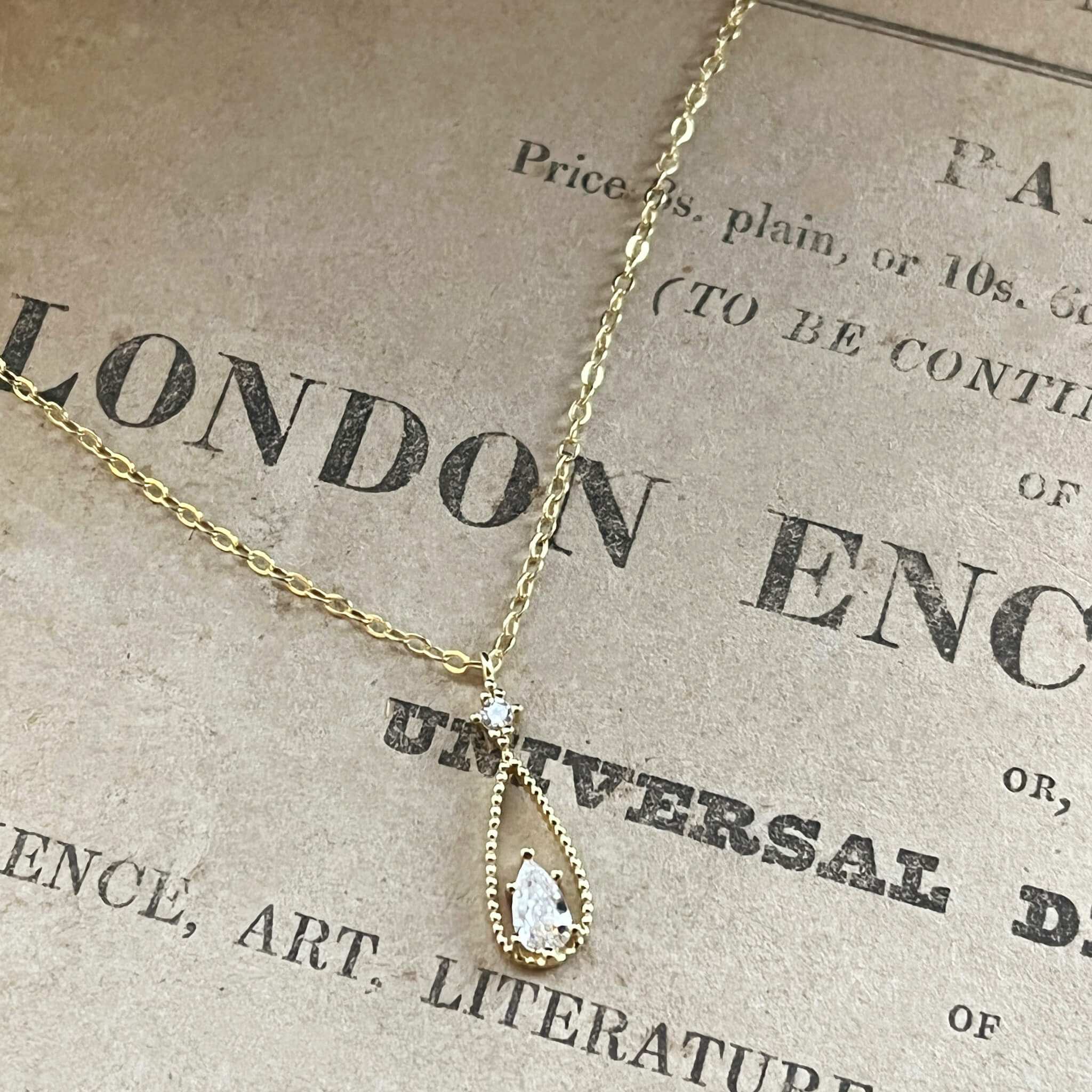 Jules Bridal - Carlin, 14k Gold Plated Minimalist Crystal Drop Pendant