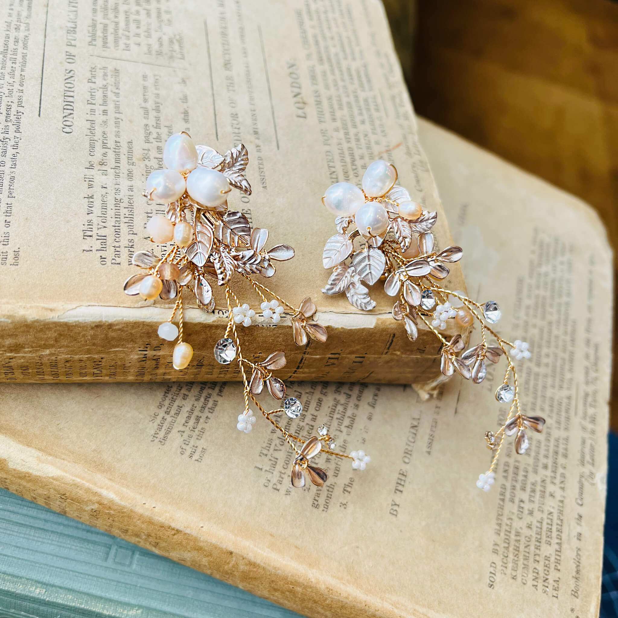 Jules Bridal - Carola, Rose Gold Floral Pearl & Crystal French-back Earrings