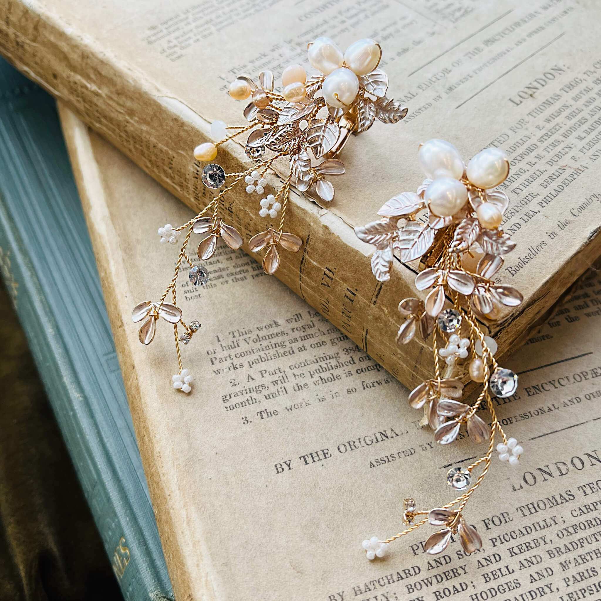 Jules Bridal - Carola, Rose Gold Floral Pearl & Crystal French-back Earrings