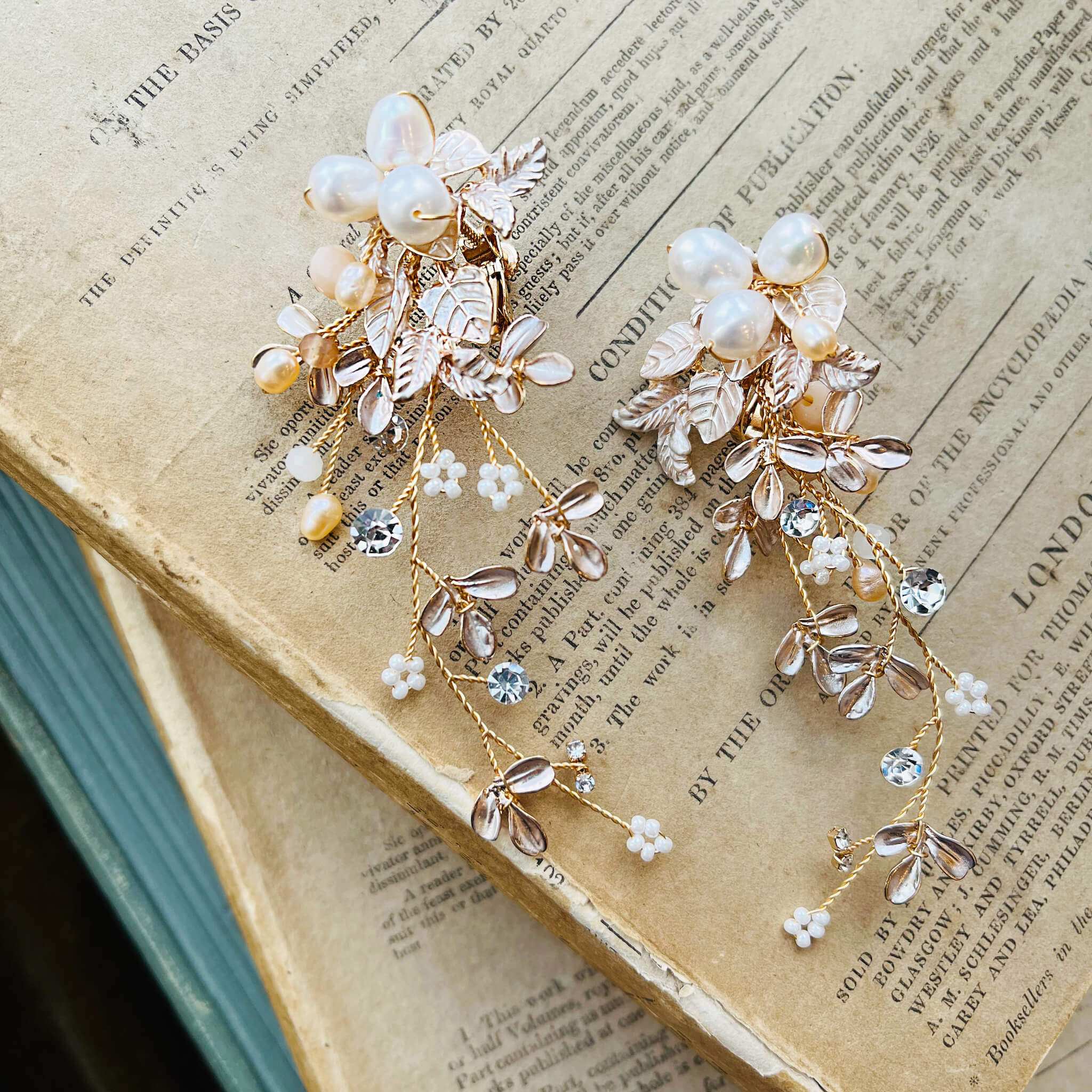 Jules Bridal - Carola, Rose Gold Floral Pearl & Crystal French-back Earrings