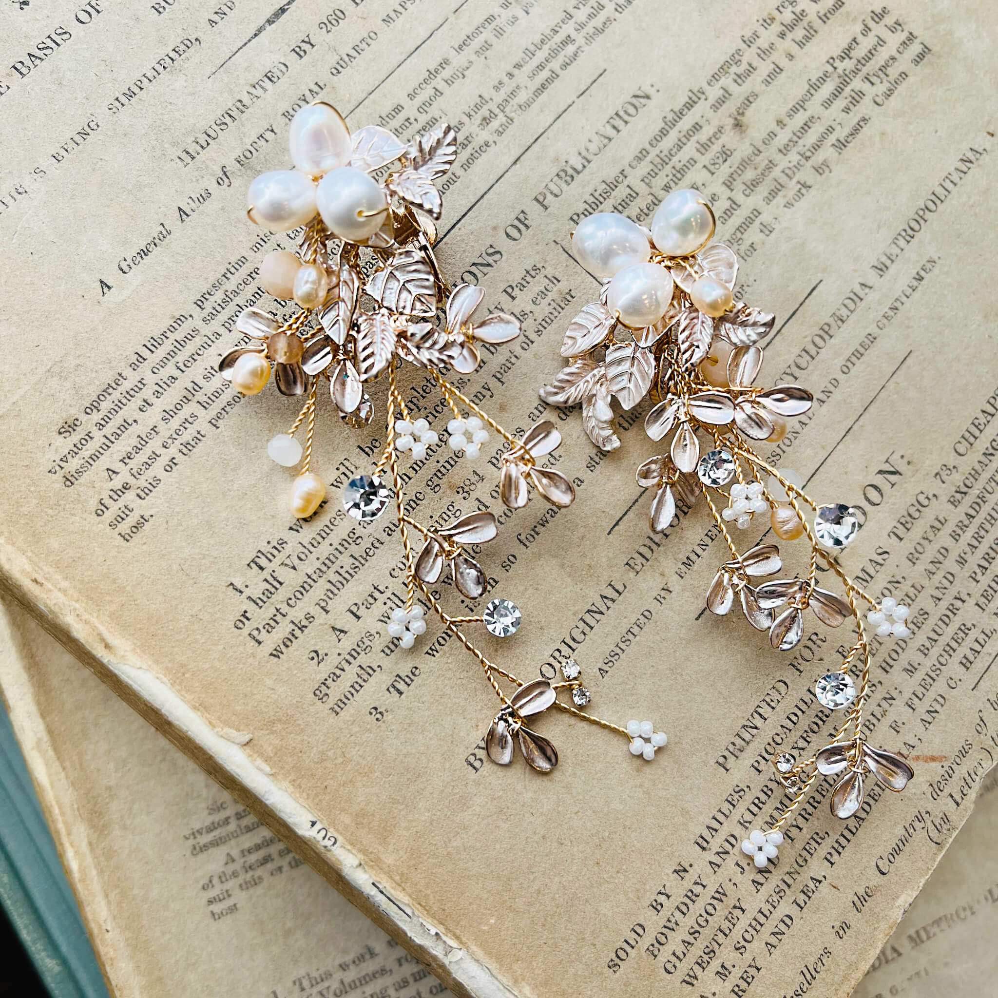 Jules Bridal - Carola, Rose Gold Floral Pearl & Crystal French-back Earrings