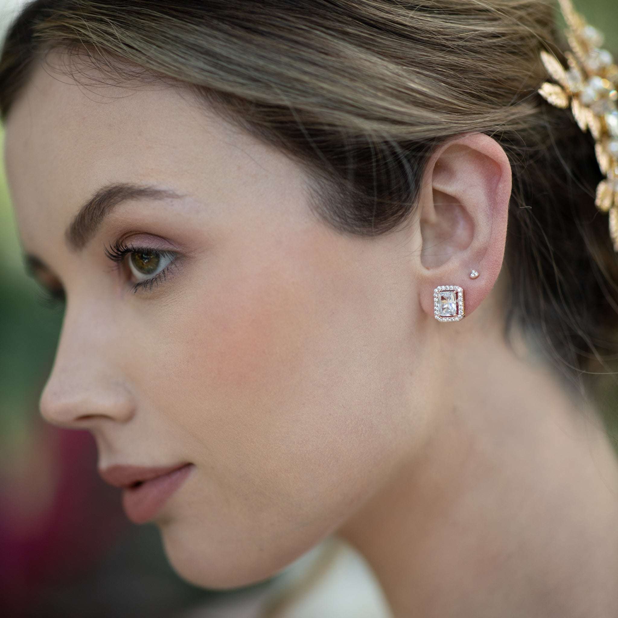 Jules Bridal - Cassidy, Rose Gold Heart Shaped Crystal Studs