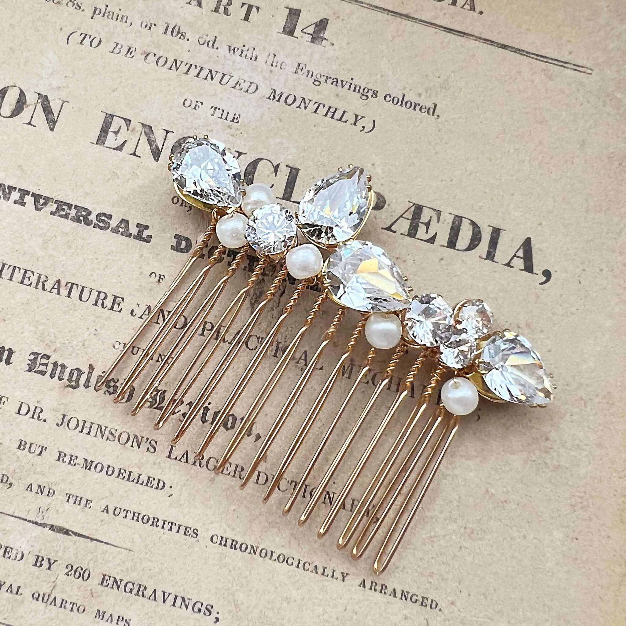 Jules Bridal - Celeste, Crystal Hair Comb with Pearls in Gold