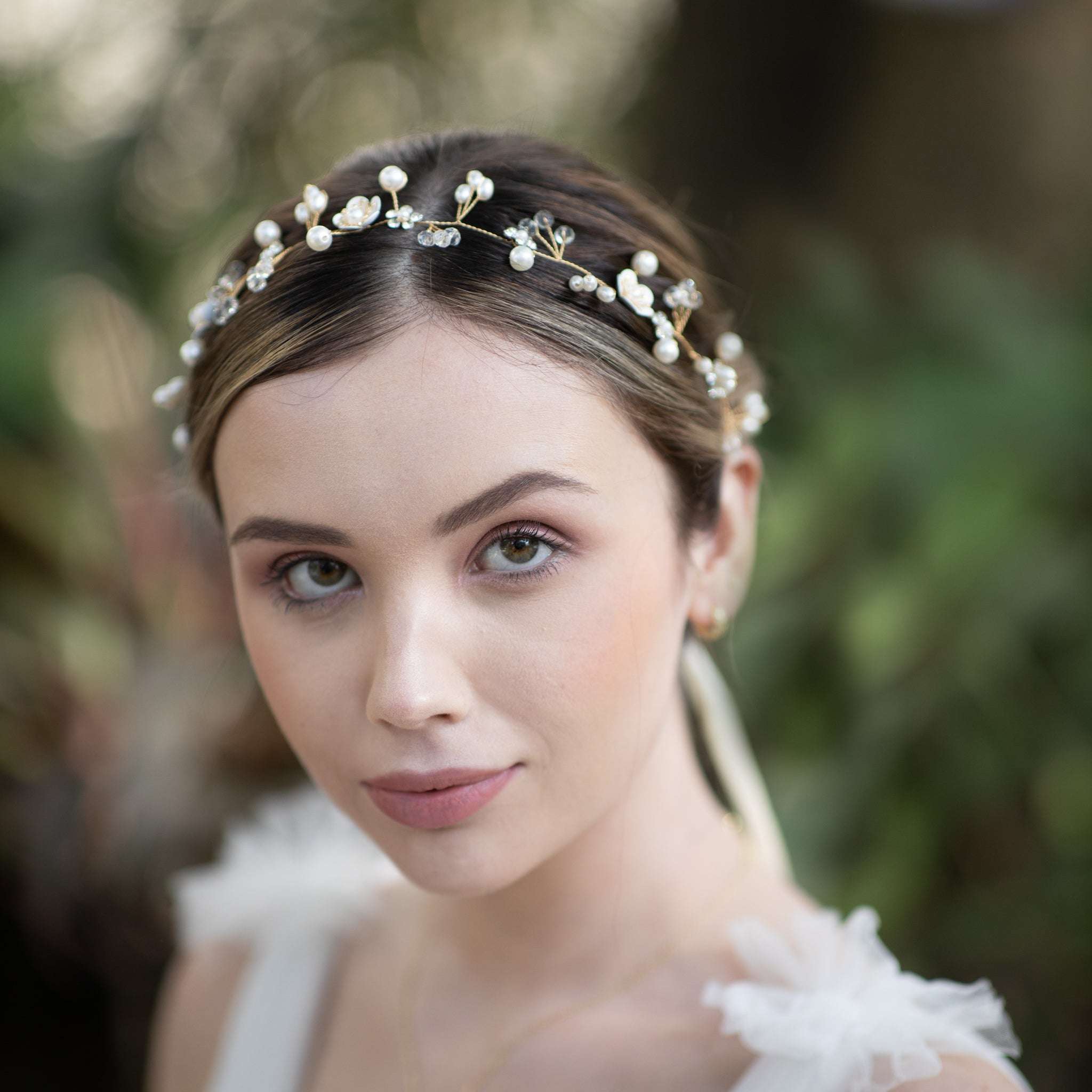 Jules Bridal - Clementine, Floral Hair Vine in Gold with Pearls & Crystals
