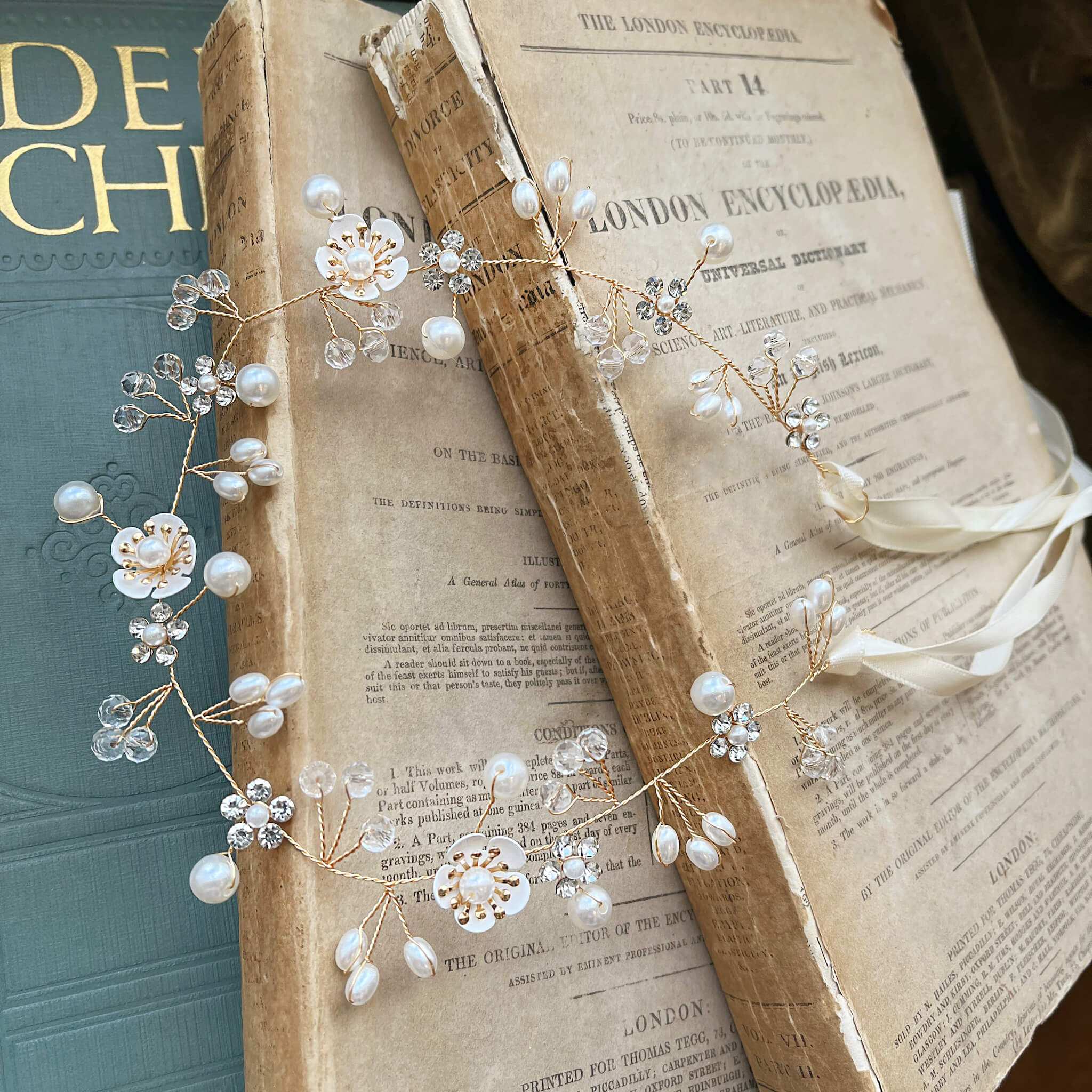 Jules Bridal - Clementine, Floral Hair Vine in Gold with Pearls & Crystals