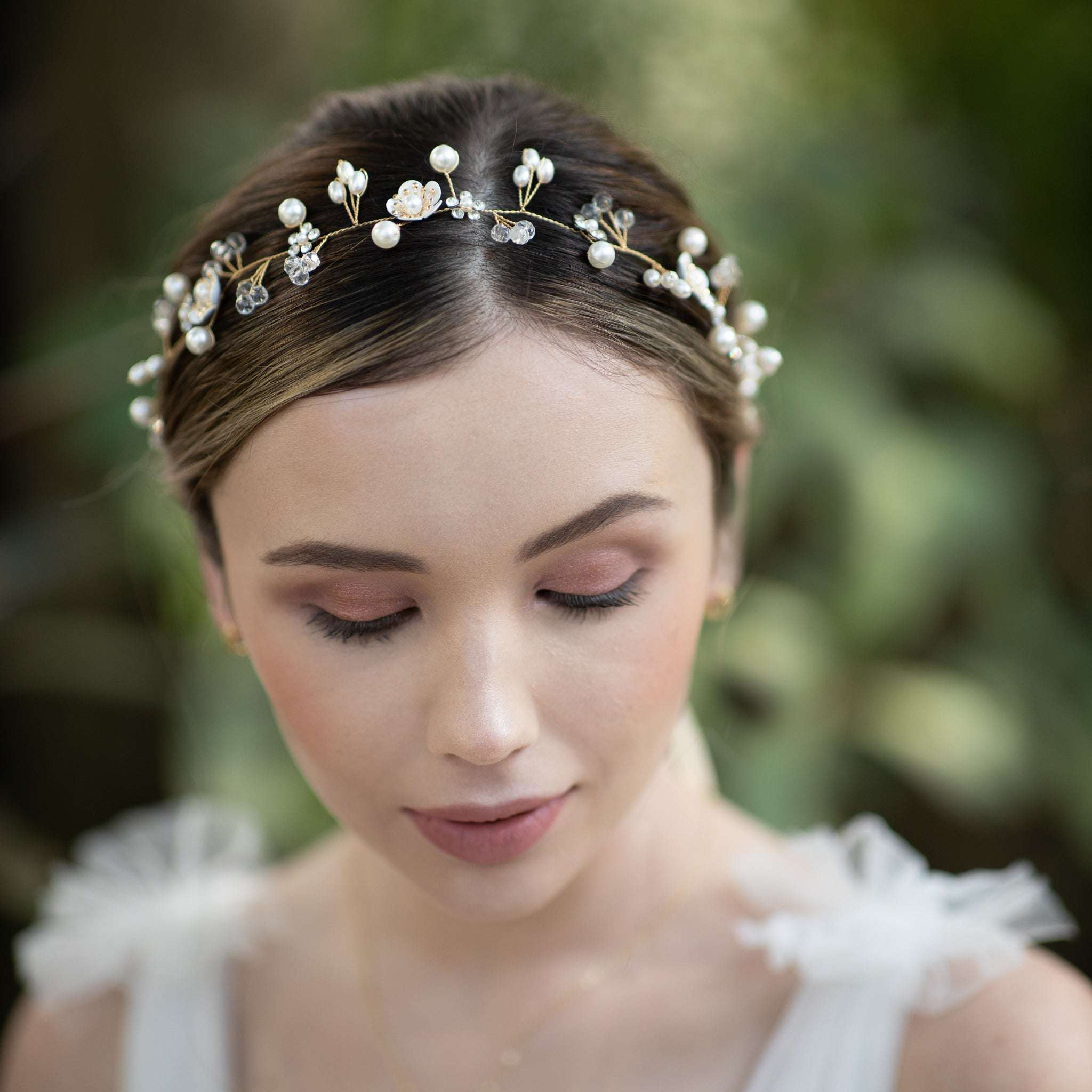 Jules Bridal - Clementine, Floral Hair Vine in Gold with Pearls & Crystals