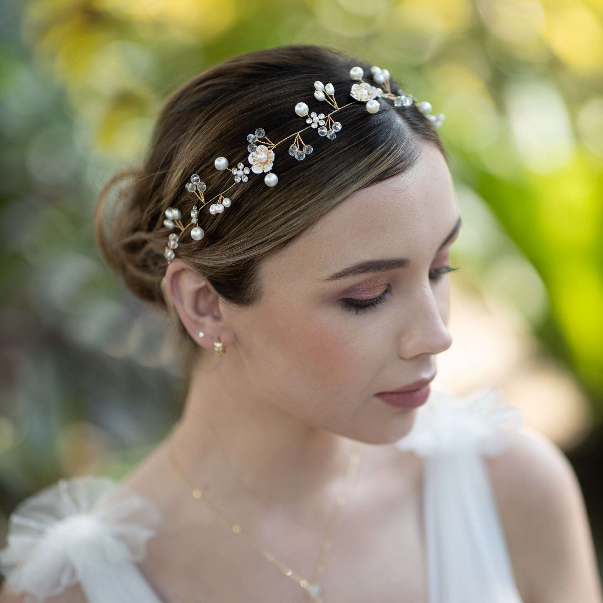 Jules Bridal - Clementine, Floral Hair Vine in Gold with Pearls & Crystals