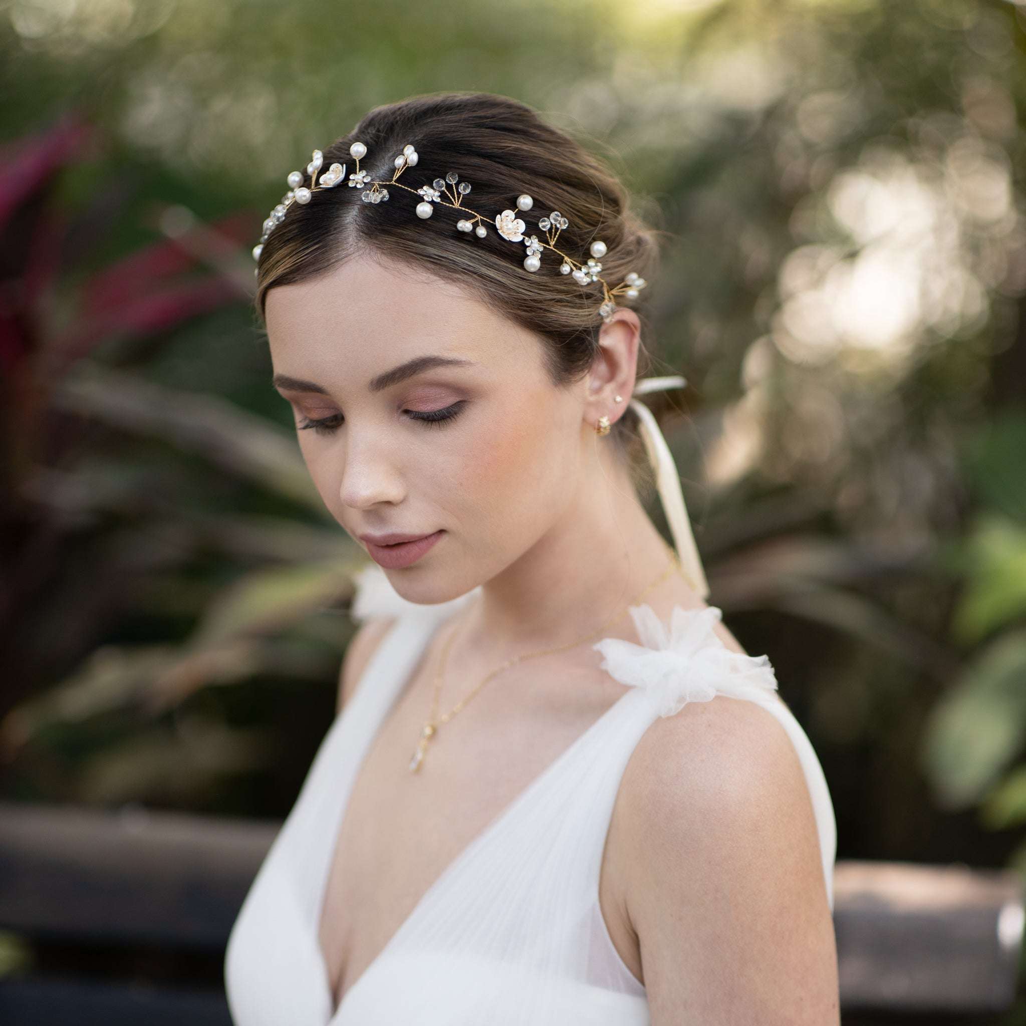 Jules Bridal - Clementine, Floral Hair Vine in Gold with Pearls & Crystals