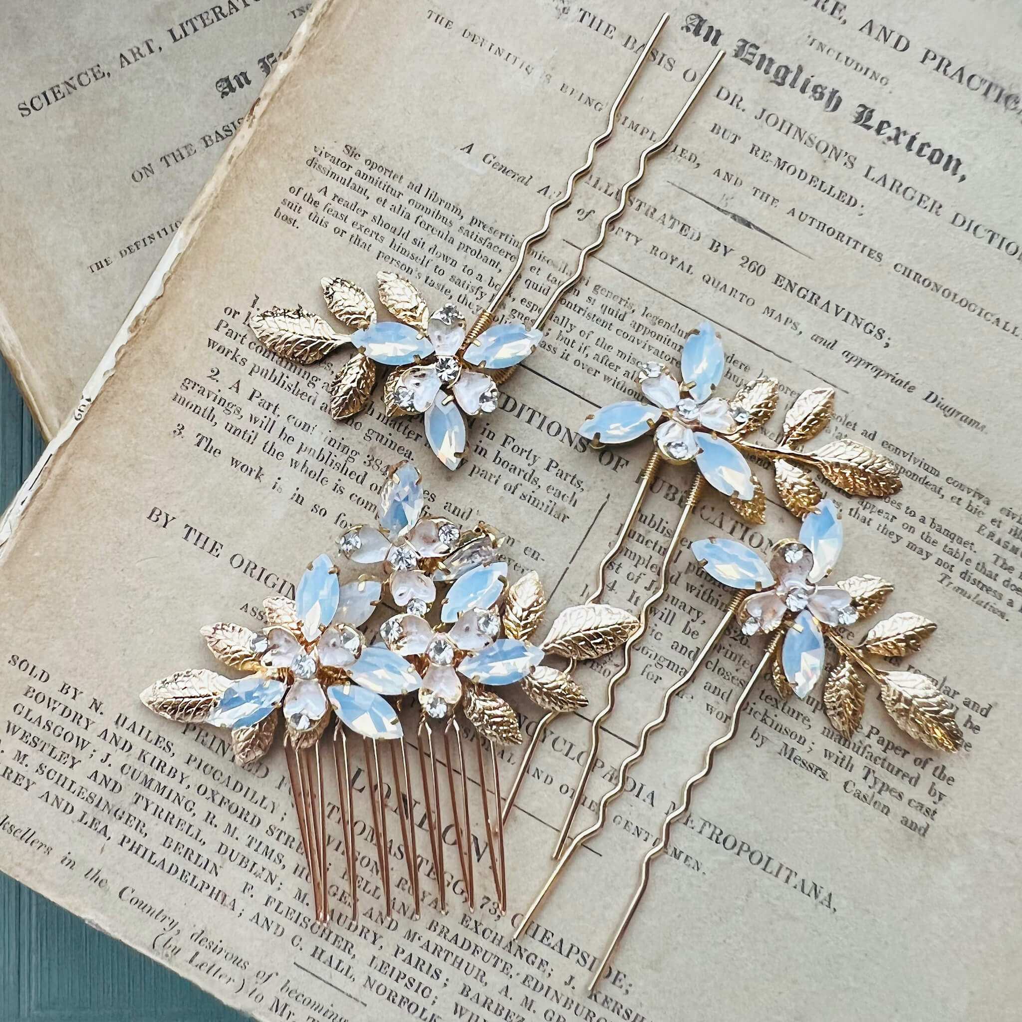 Jules Bridal - Demi, Crystal and Green Hair Pins