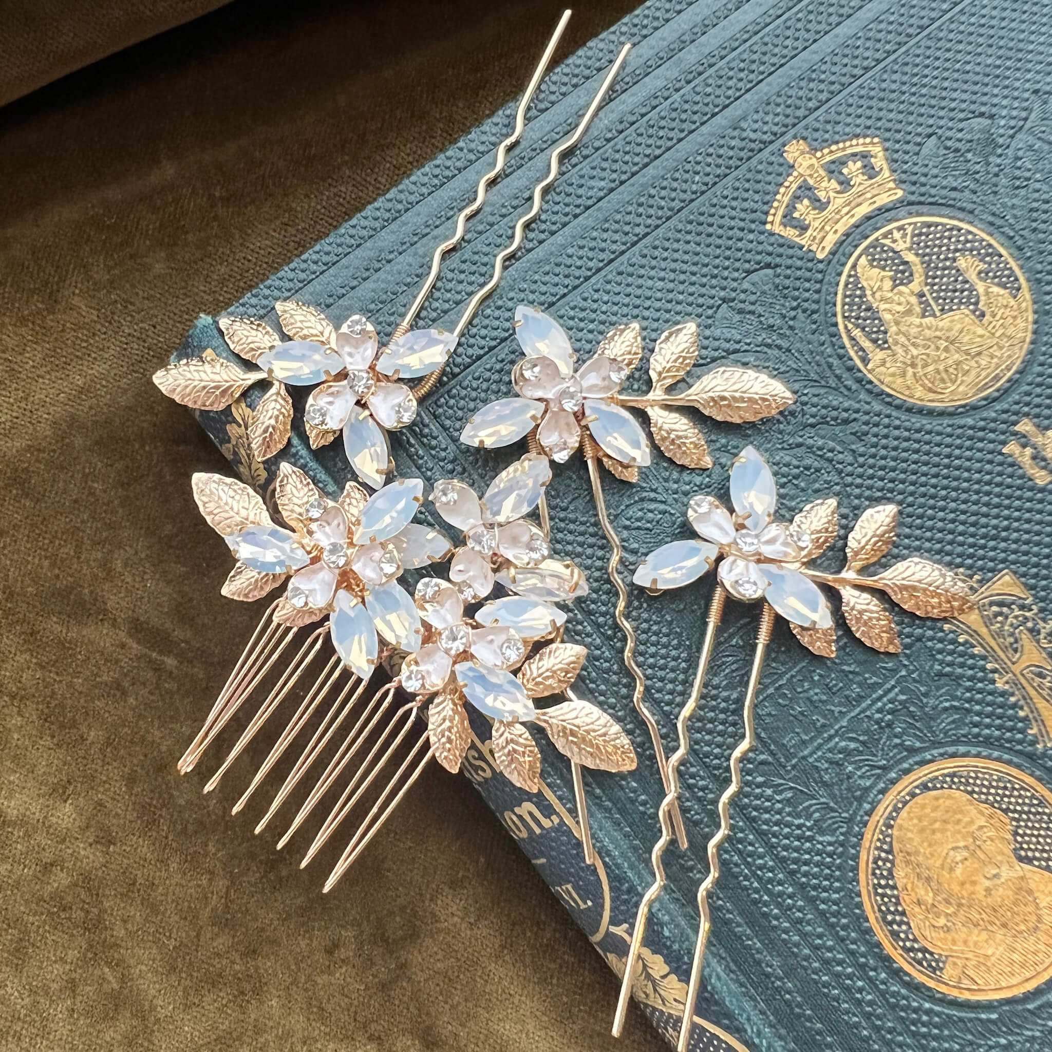 Jules Bridal - Demi, Crystal and Green Hair Pins