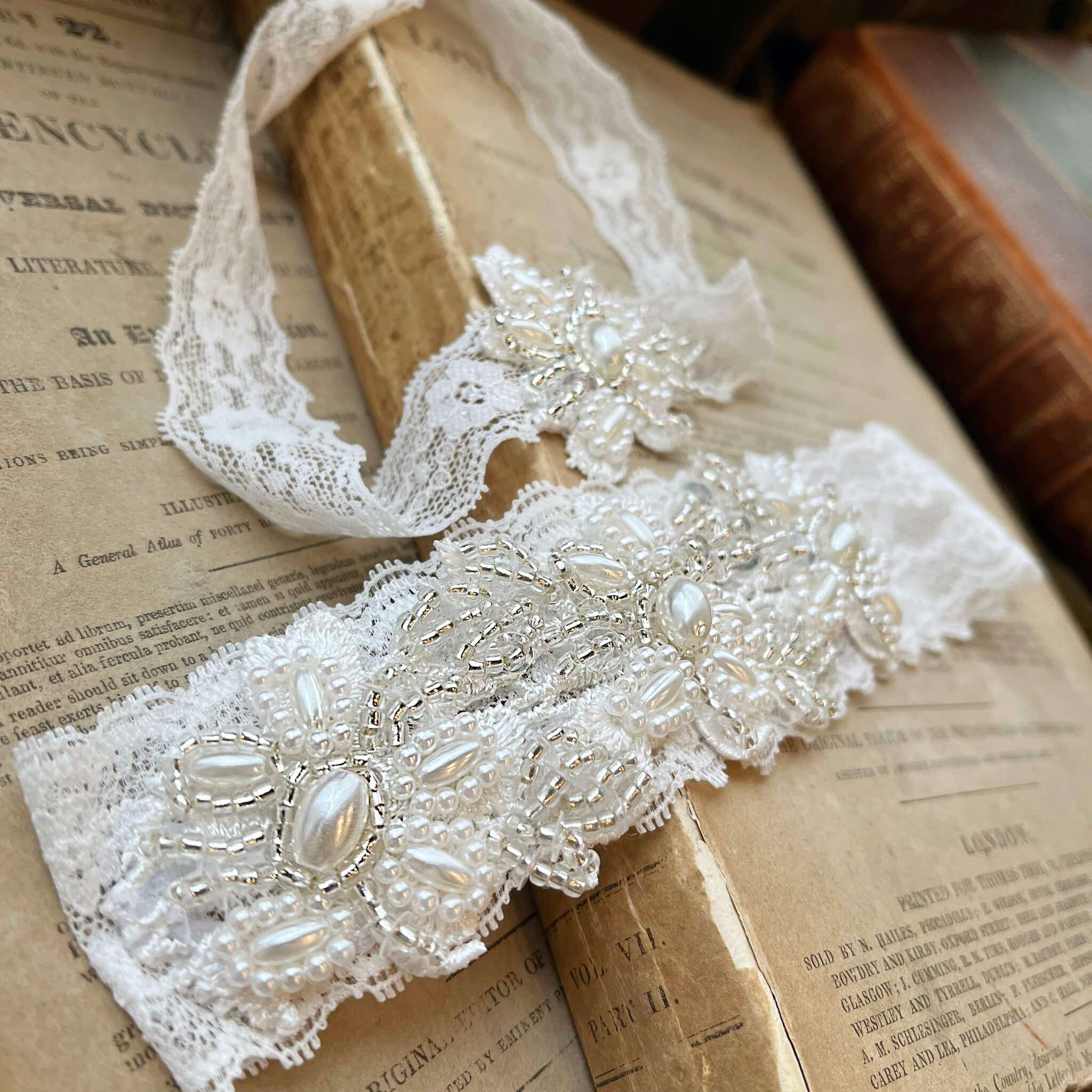 Jules Bridal - Dordi, Lace Beaded Floral Detail Garter Set