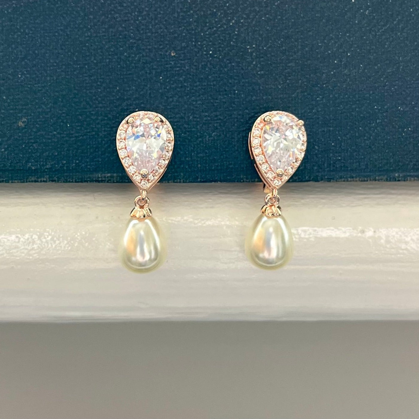 Alisha, Rose Gold Pearl Clip-on Earrings