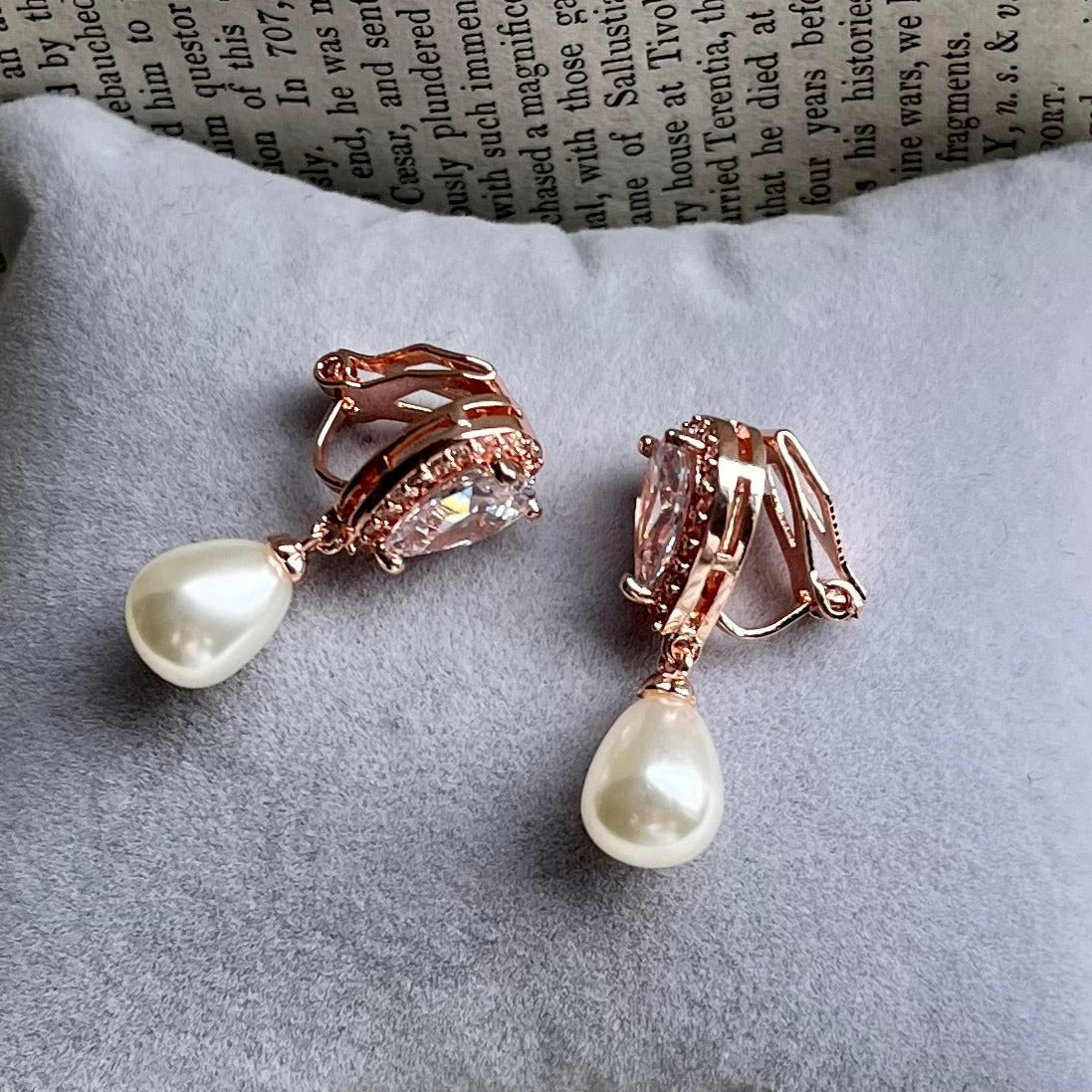 Alisha, Rose Gold Pearl Clip-on Earrings