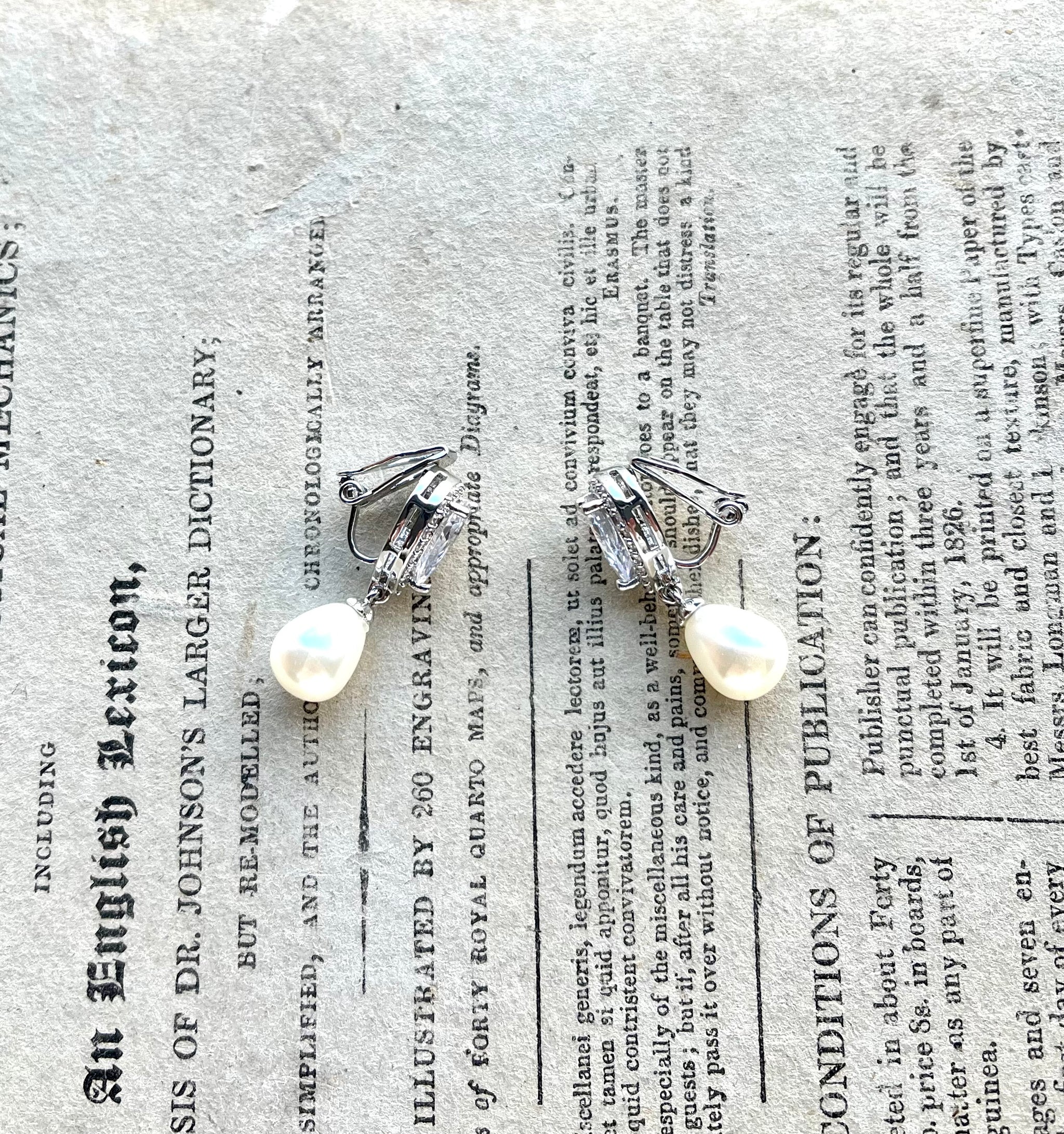 Alisha, Pearl & Silver Clip-on Earrings
