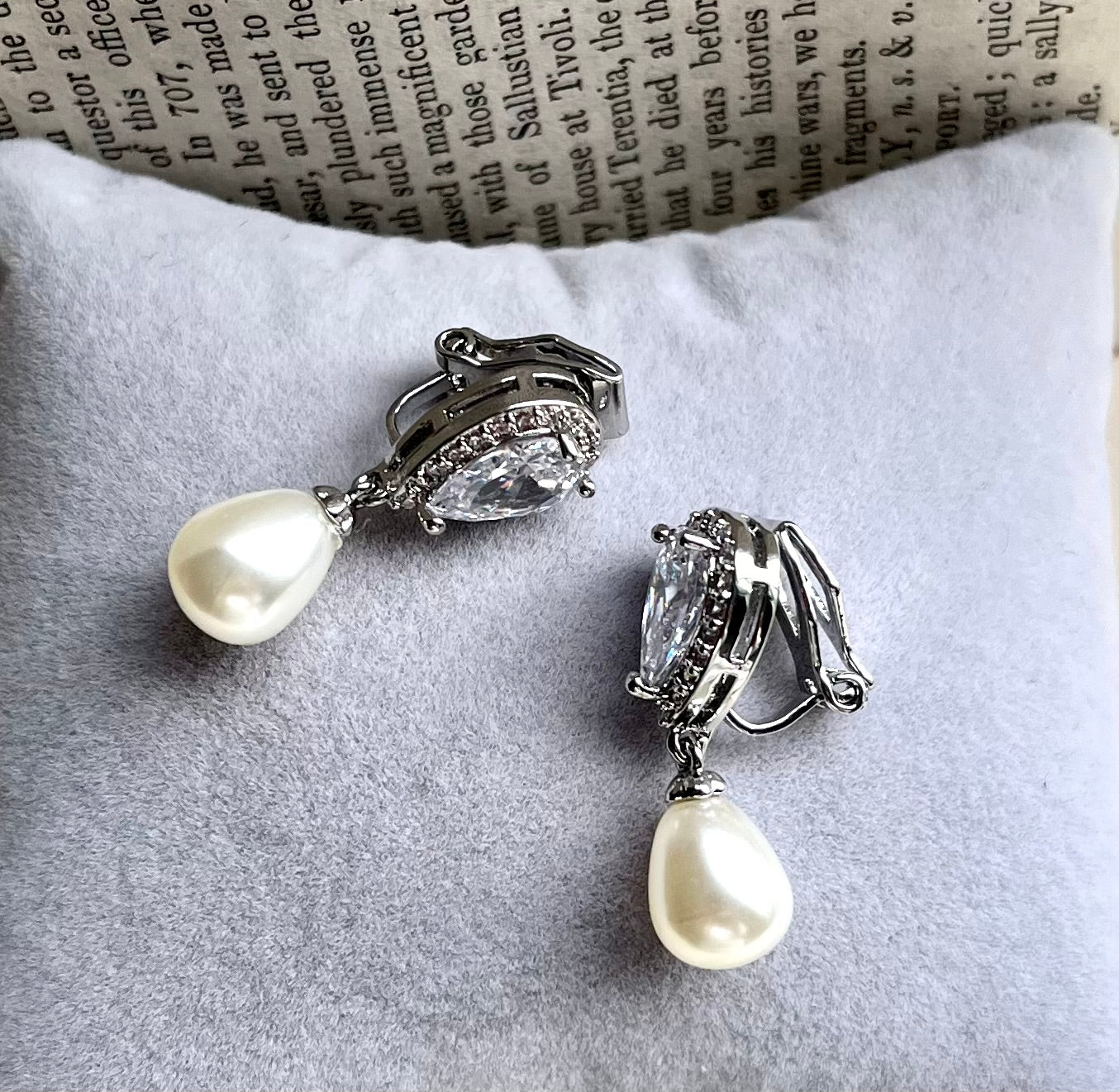 Alisha, Pearl & Silver Clip-on Earrings