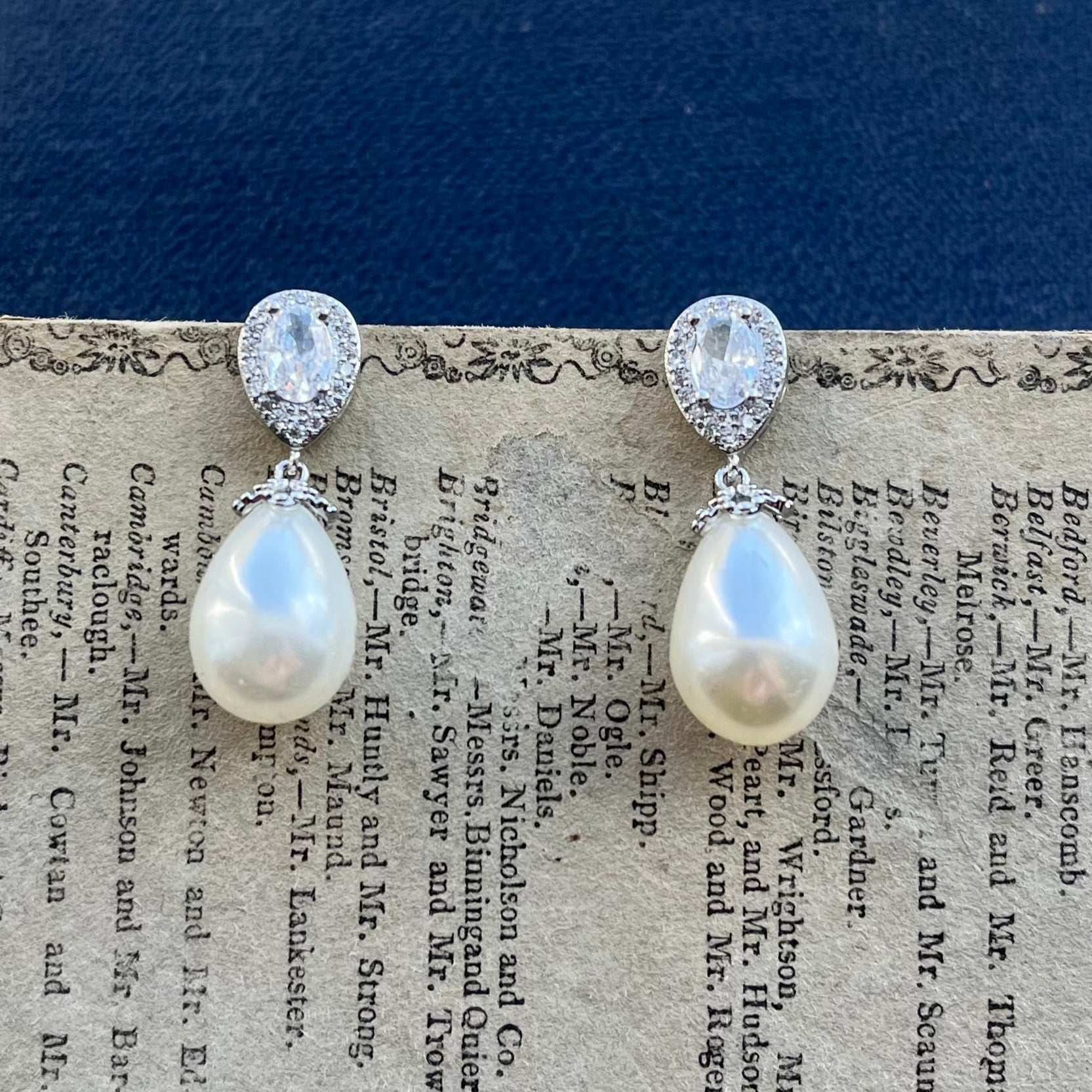 Christine, Crystal Pearl Drop Earrings in Silver