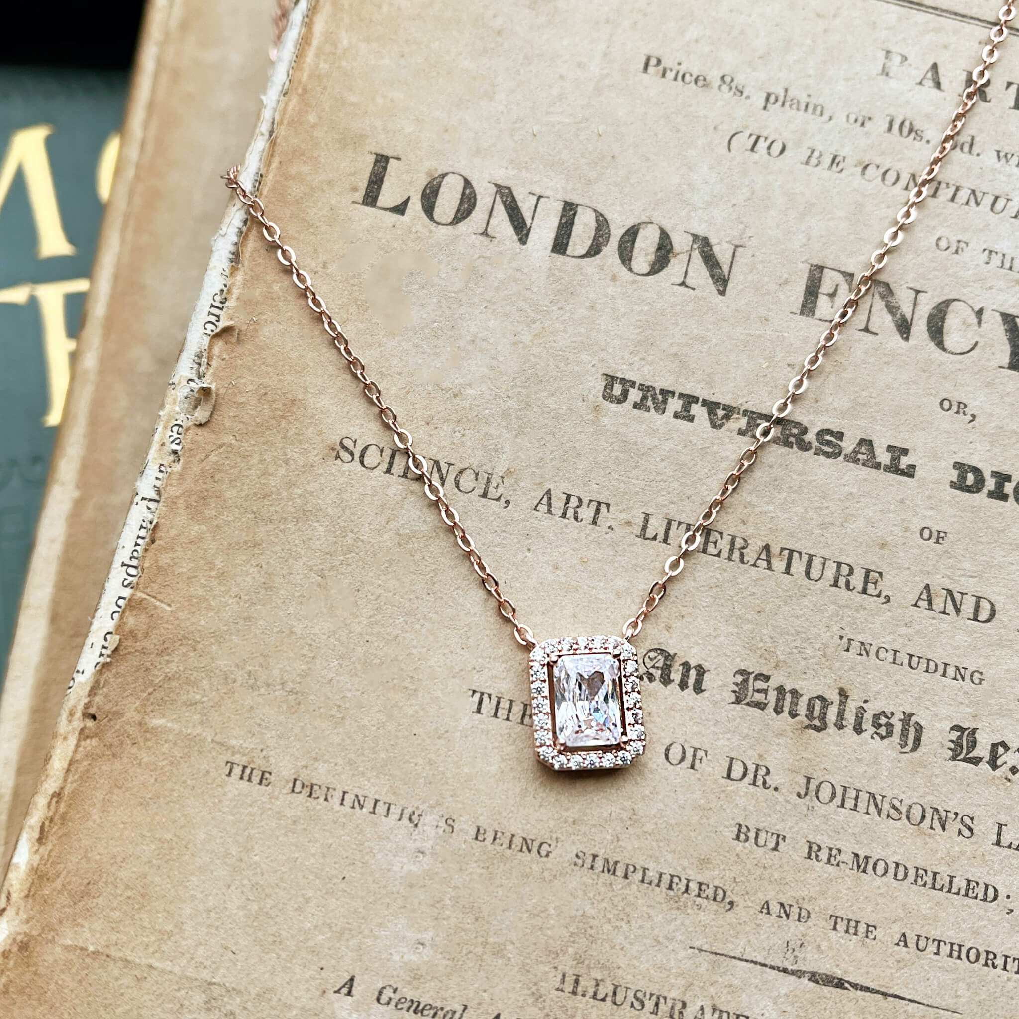 Elsa, Rose Gold Emerald Cut Crystal Necklace