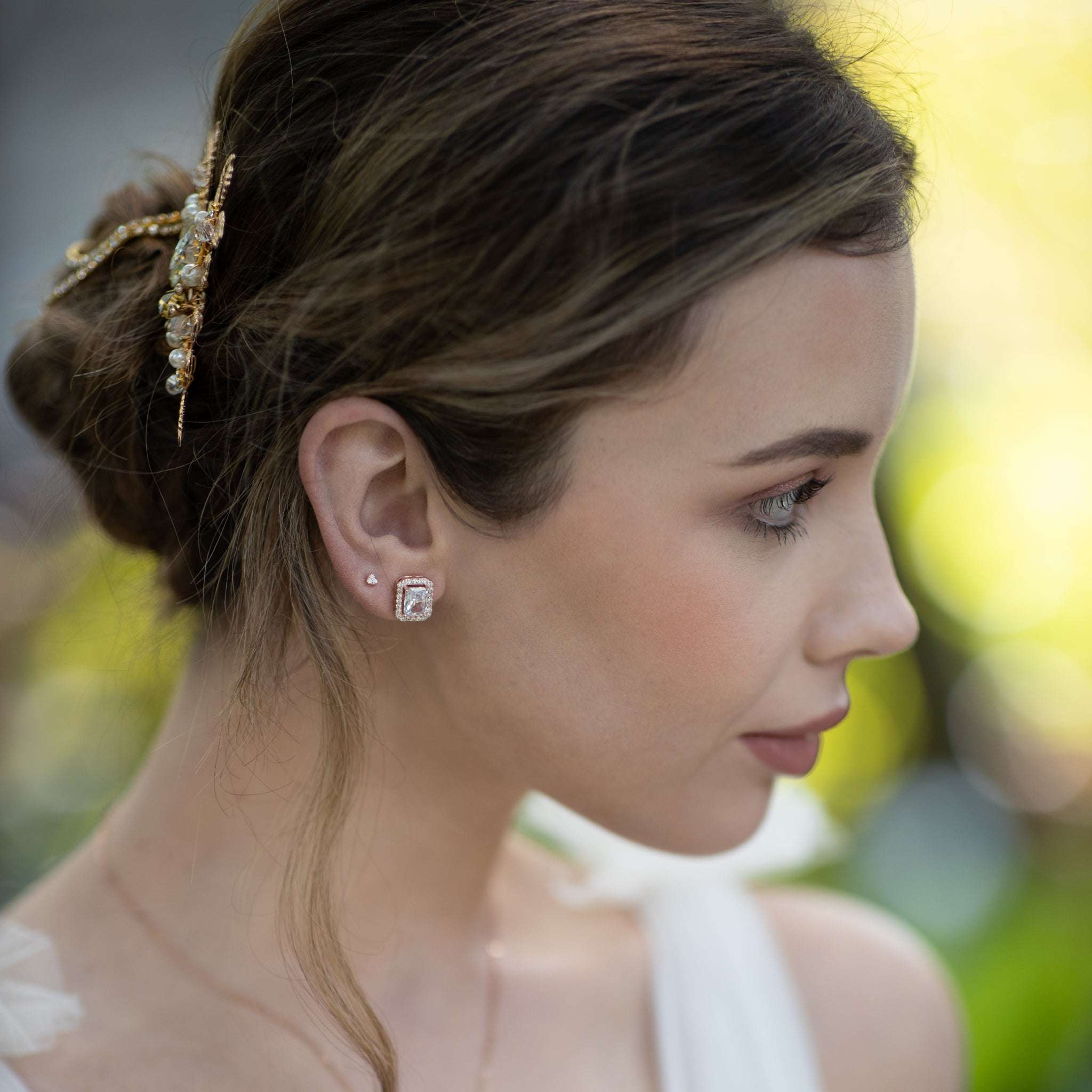 Jules Bridal - Elsa, Rose Gold Emerald Cut Crystal Studs