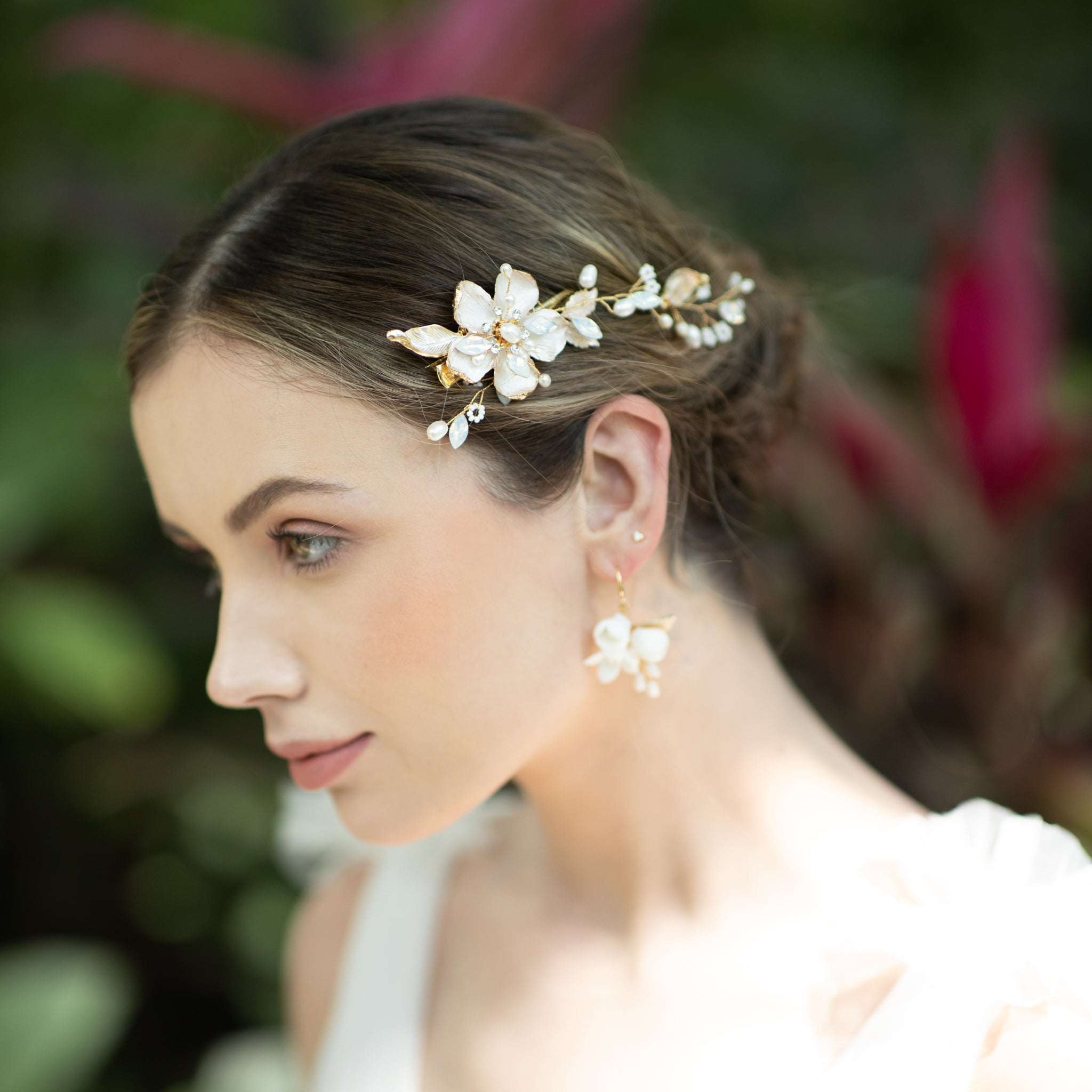 Jules Bridal - Emilia, Pearl & Opal Floral Hair Clip in Gold