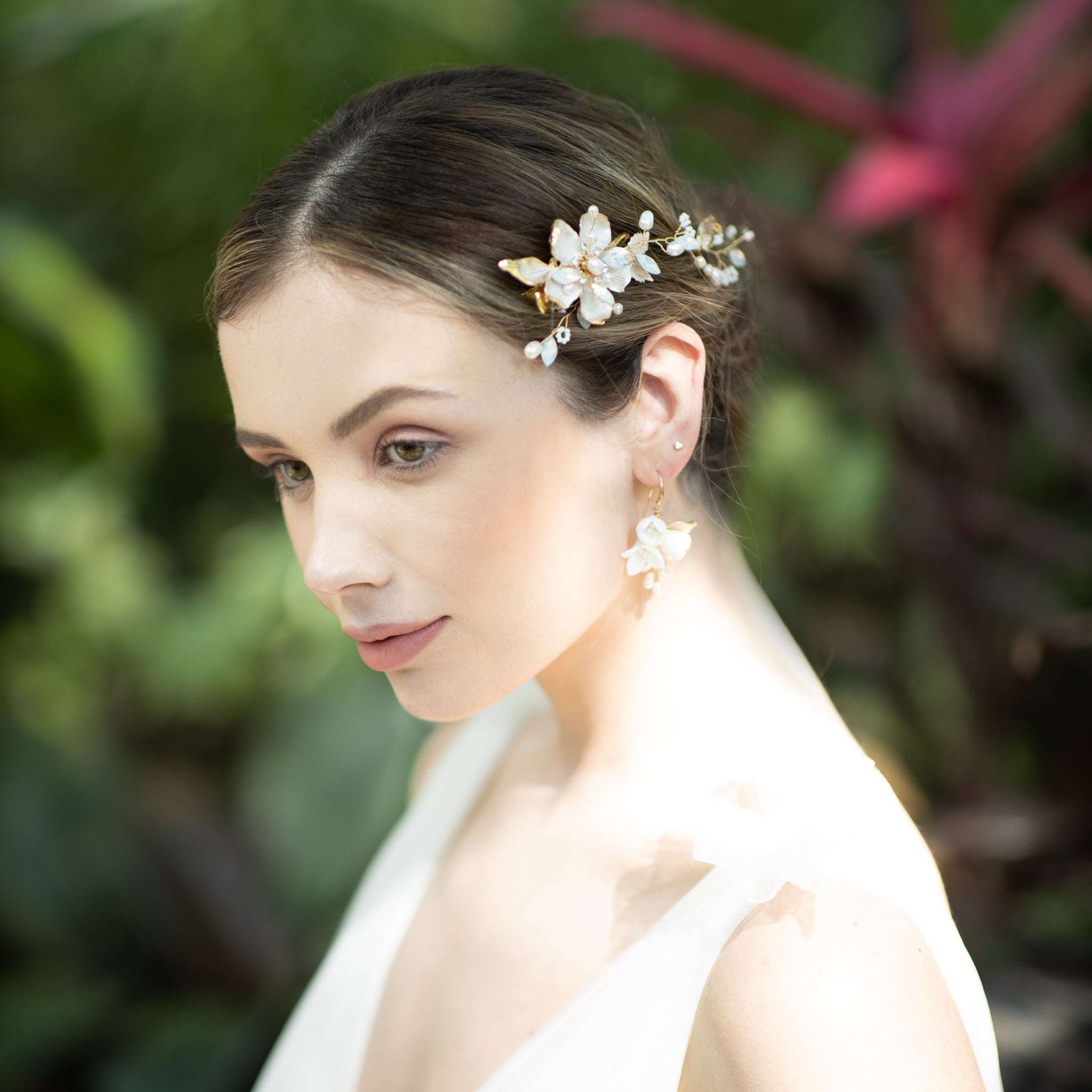 Jules Bridal - Emilia, Pearl & Opal Floral Hair Clip in Gold