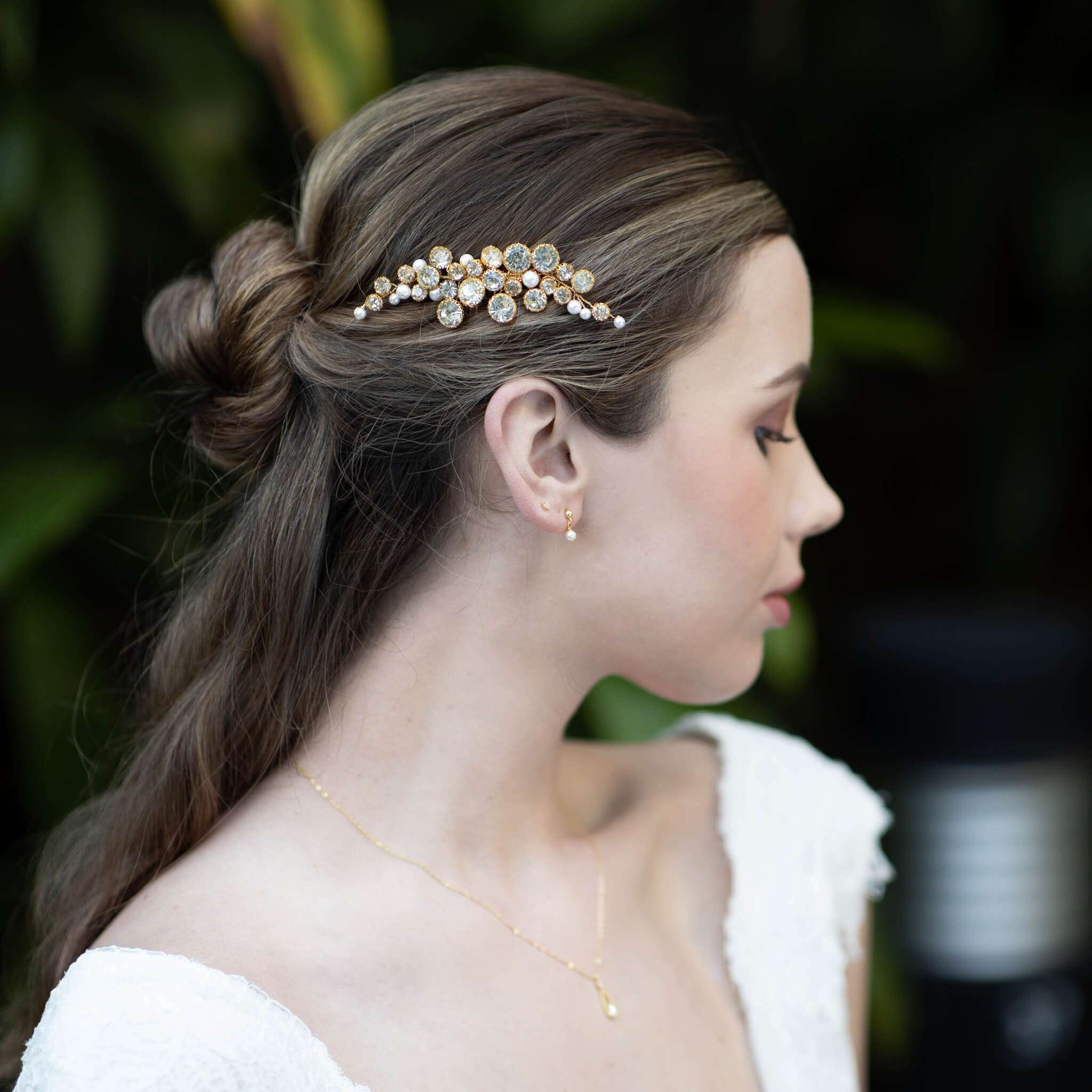 Jules Bridal - Estelle, Crystal and Pearl Hair Comb in Gold