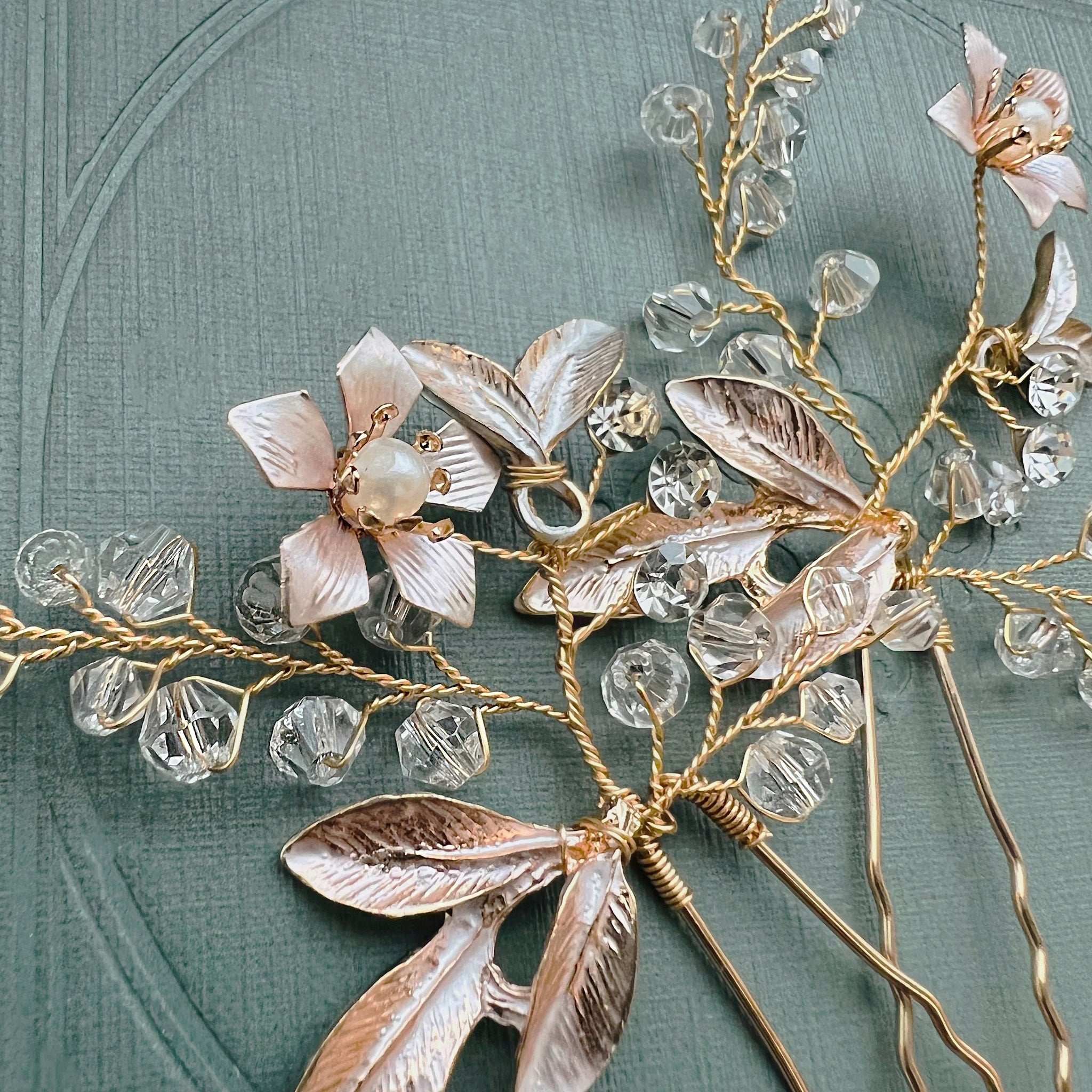 Jules Bridal - Florance, Enamel Flower Crystal Hair Pin Set