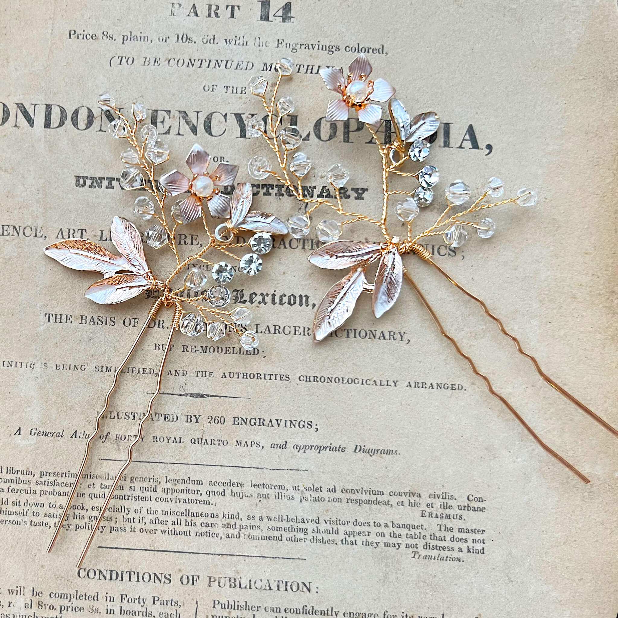 Jules Bridal - Florance, Enamel Flower Crystal Hair Pin Set