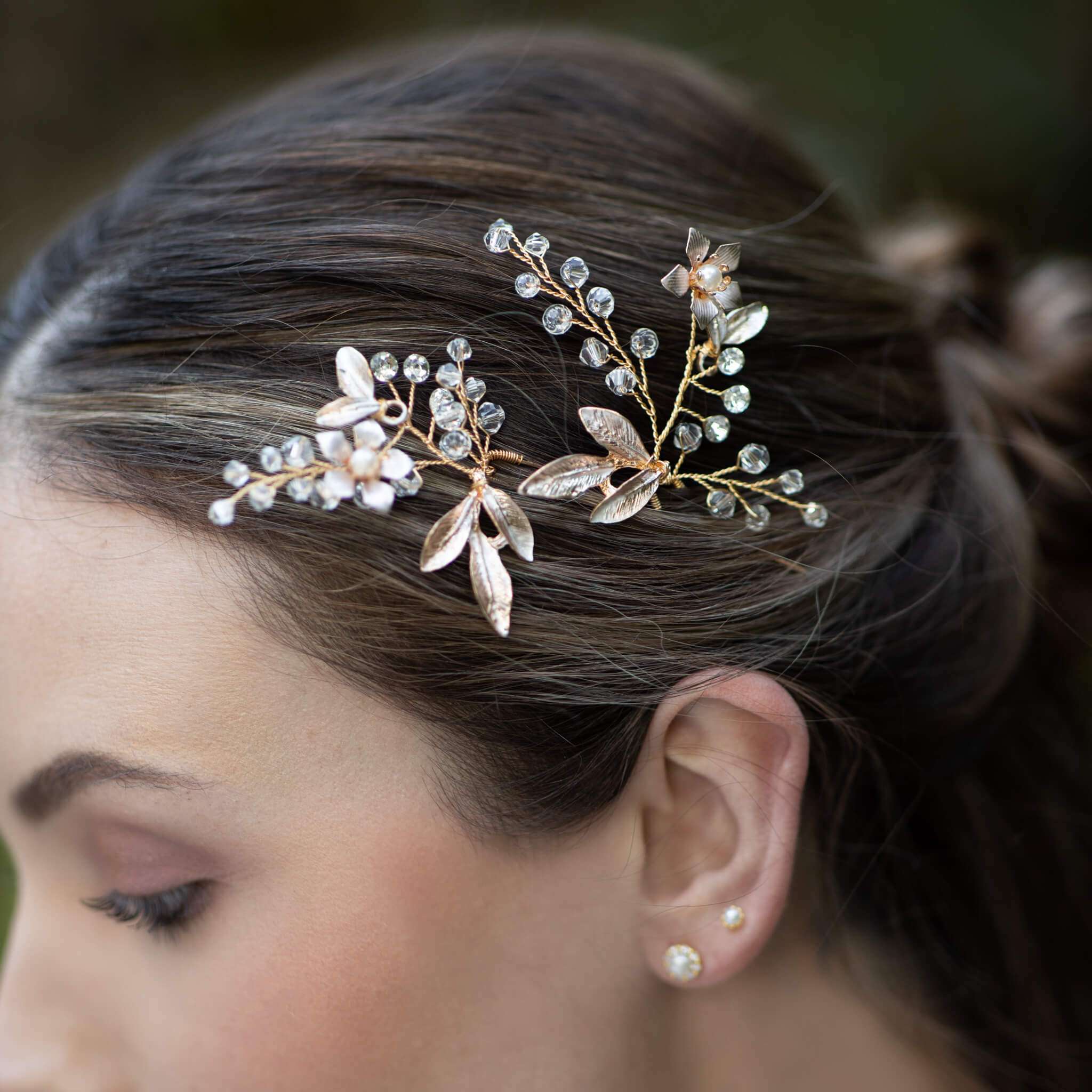 Jules Bridal - Florance, Enamel Flower Crystal Hair Pin Set
