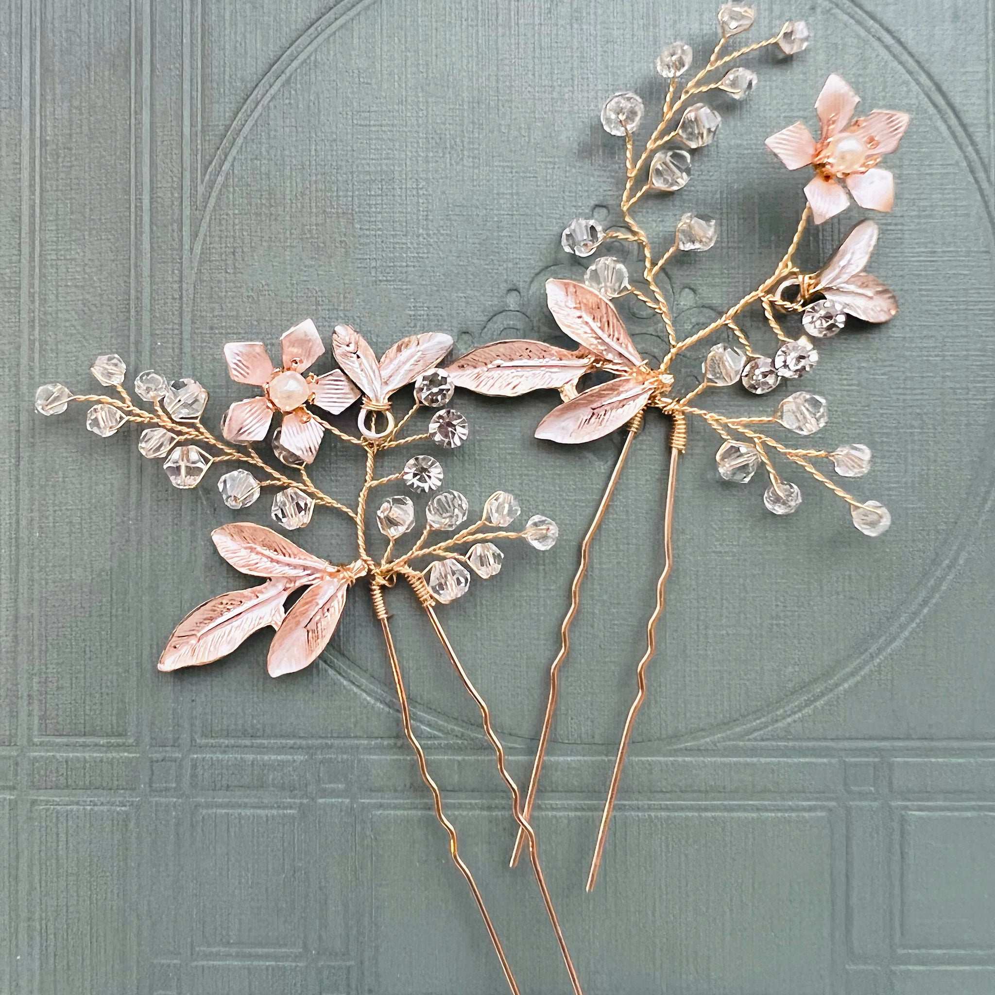 Jules Bridal - Florance, Enamel Flower Crystal Hair Pin Set