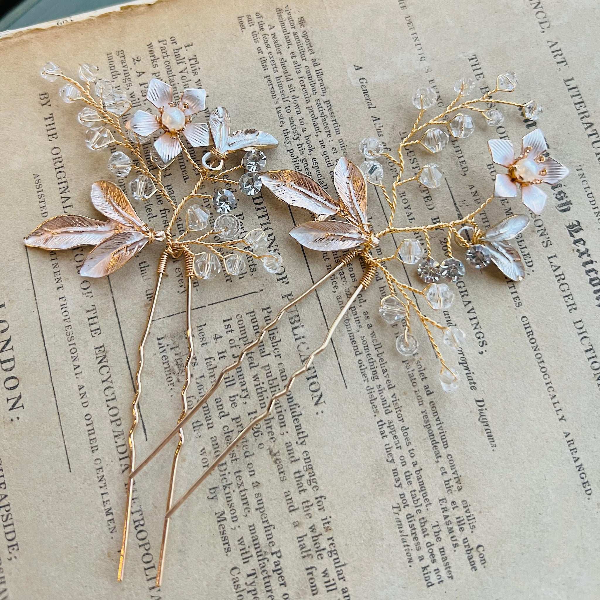 Jules Bridal - Florance, Enamel Flower Crystal Hair Pin Set