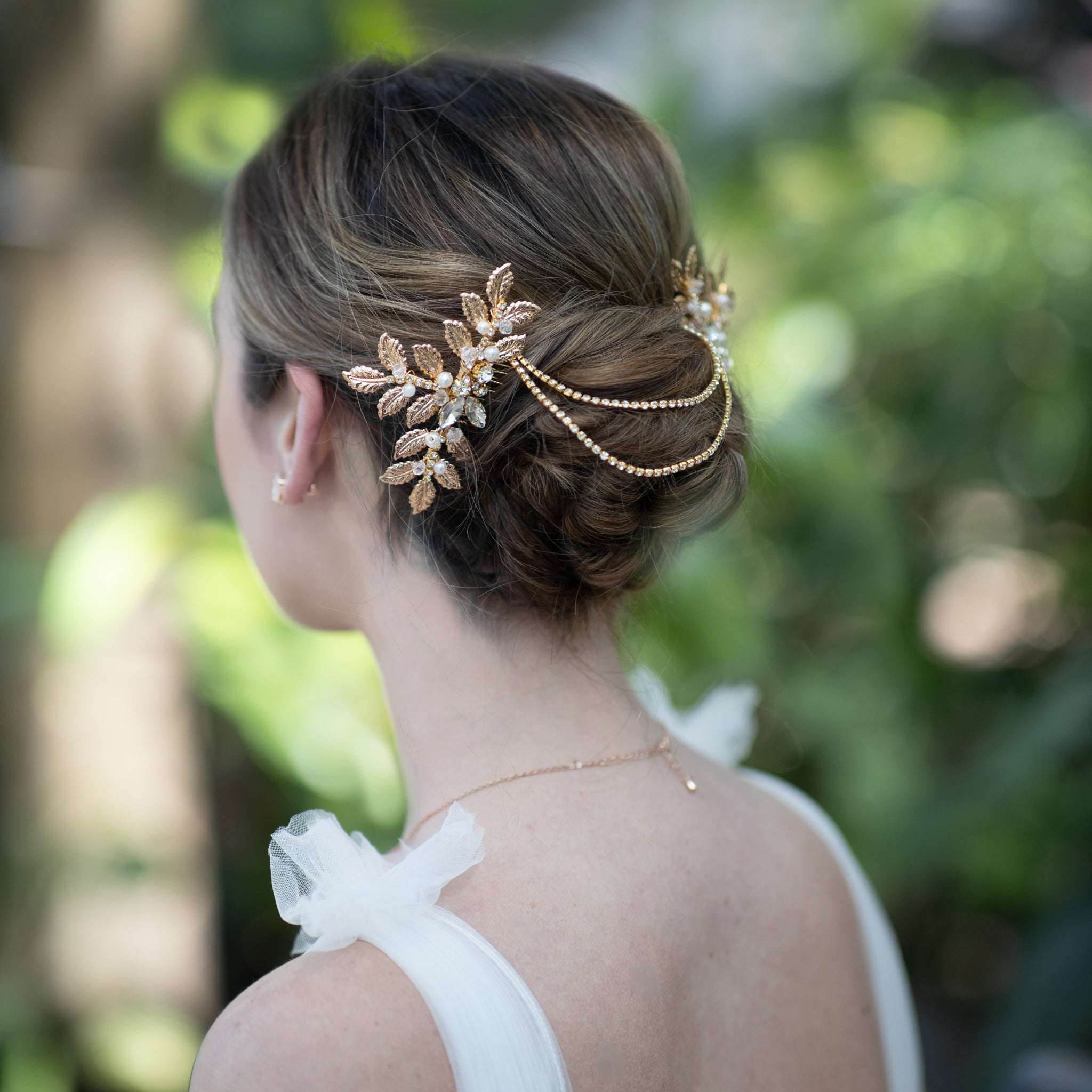 Jules Bridal - Georgina, Grecian Goddess Hair Drape in Gold with Pearl, Crystal and Copper
