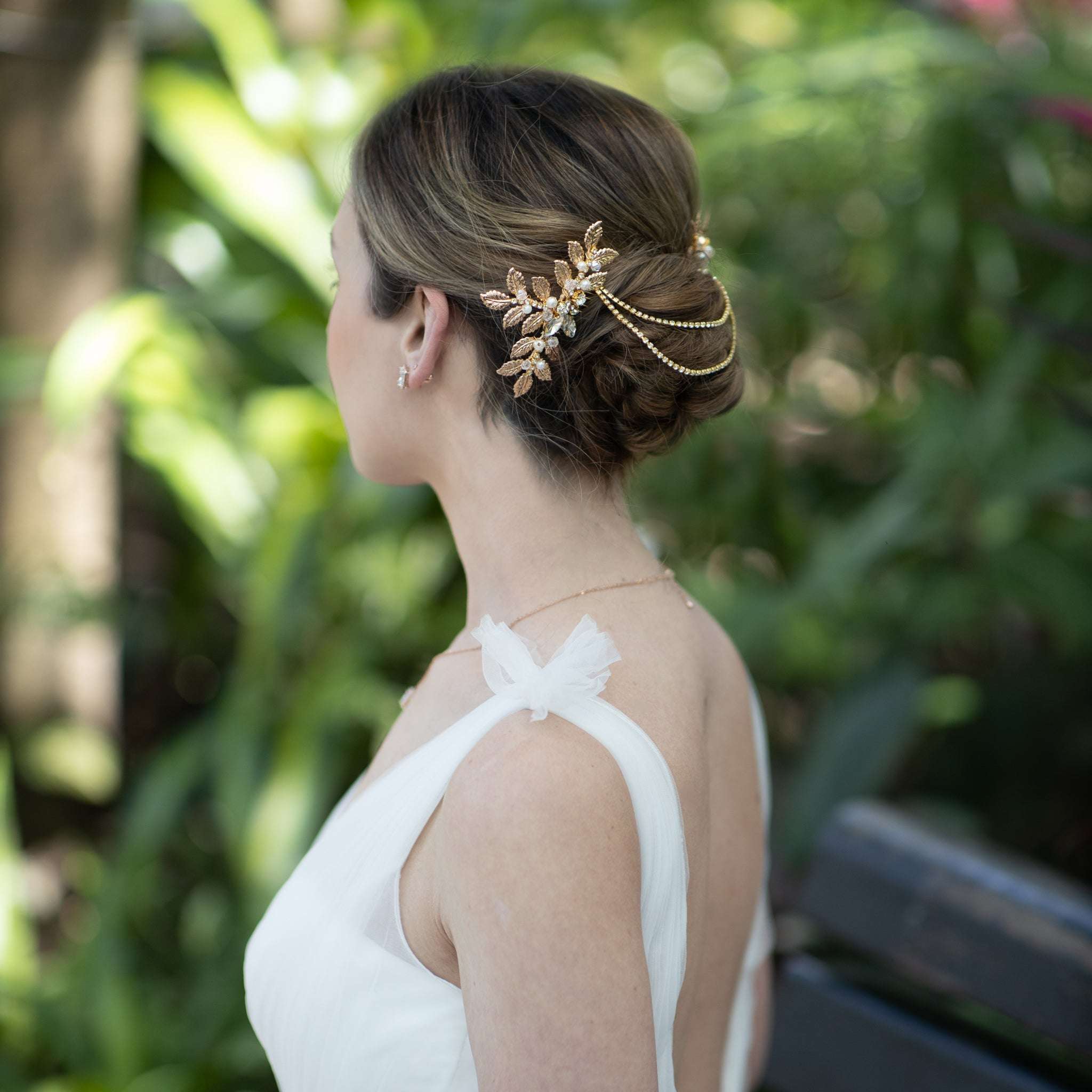 Jules Bridal - Georgina, Grecian Goddess Hair Drape in Gold with Pearl, Crystal and Copper
